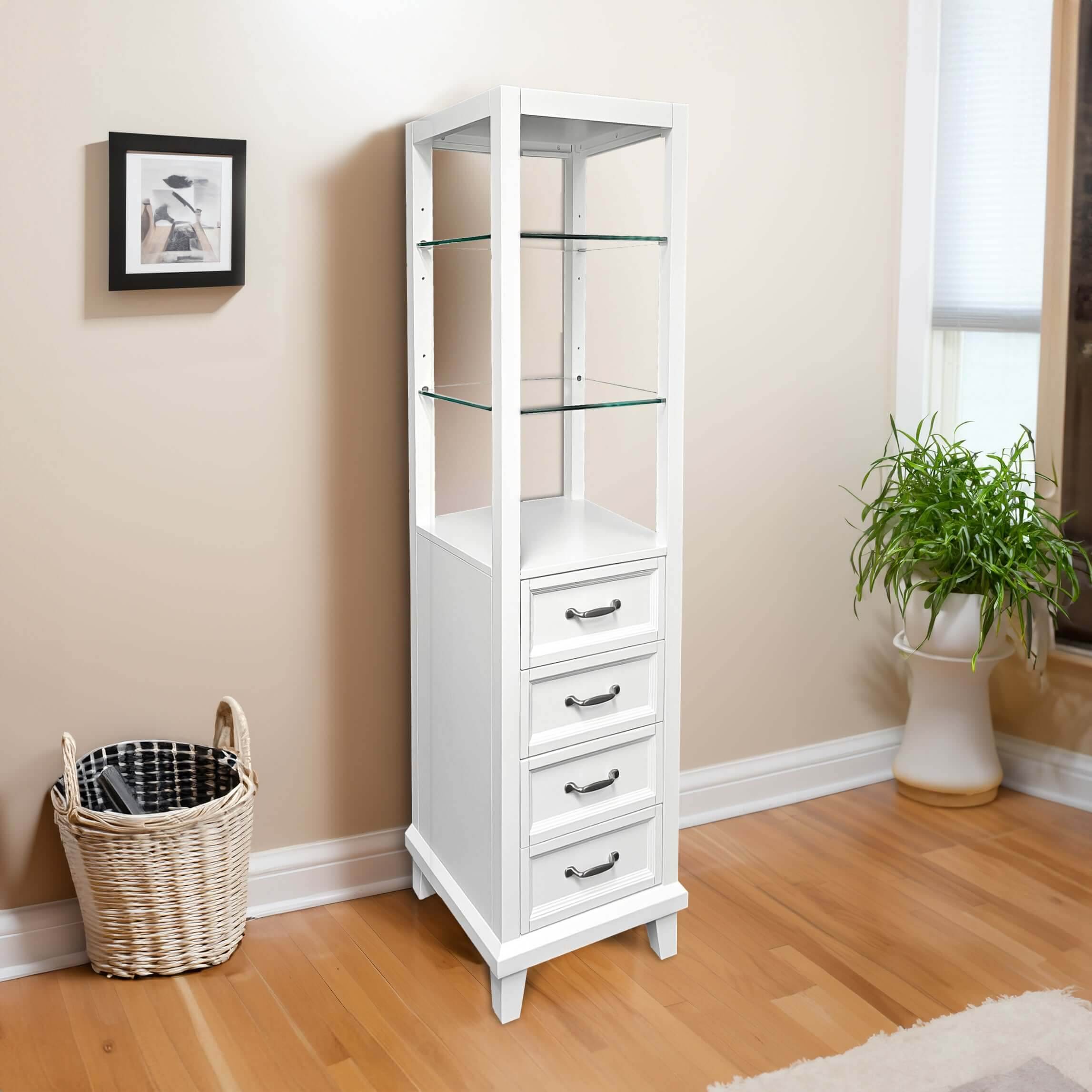 White Linen Cabinet 18W x 18D x 60H - Modern Storage Solution for Bedroom, Living Room & Office Organization