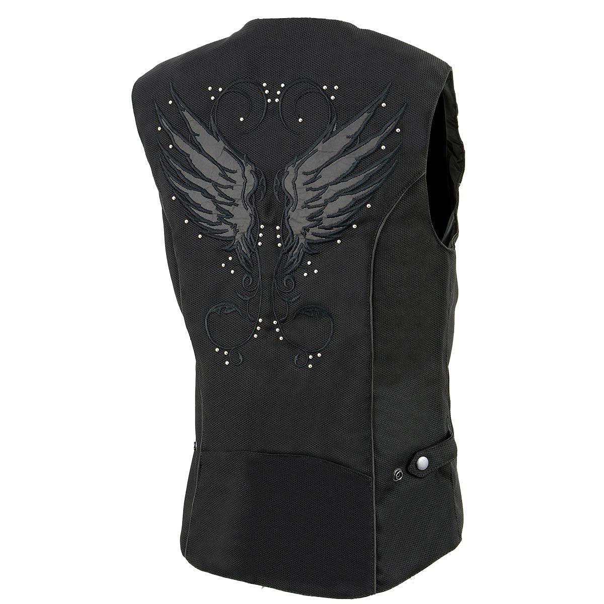 Milwaukee Leather SH1955 Women's Black Textile Vest with Wing Embroidery - Stylish Motorcycle Riding Gear for Ladies Biker Fashion