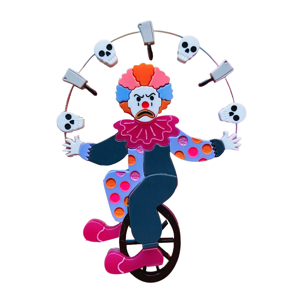 Creepy Funfair Collection - Acrobat Clown with Skulls & Knives Acrylic Brooch Pin by Makokot Design | Unique Gothic Jewelry for Halloween Costumes, Cosplay & Alternative Fashion Accessories