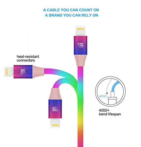 Apple MFi Certified USB A to Lightning Cable - Fast Charging Rainbow Cable for iPhone, iPad, iPod (4FT) | Durable & Reliable for Home, Office & Travel Use