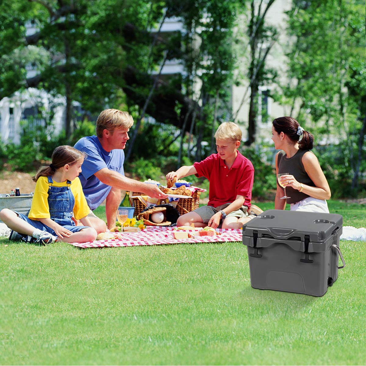 Goplus 16 Quart Cooler - 24-Can Capacity Insulated Ice Chest with 2 Cup Holders, 3-5 Days Ice Retention, Portable Cooler Box for Camping, Fishing, Picnics, Beach Trips & Outdoor Adventures
