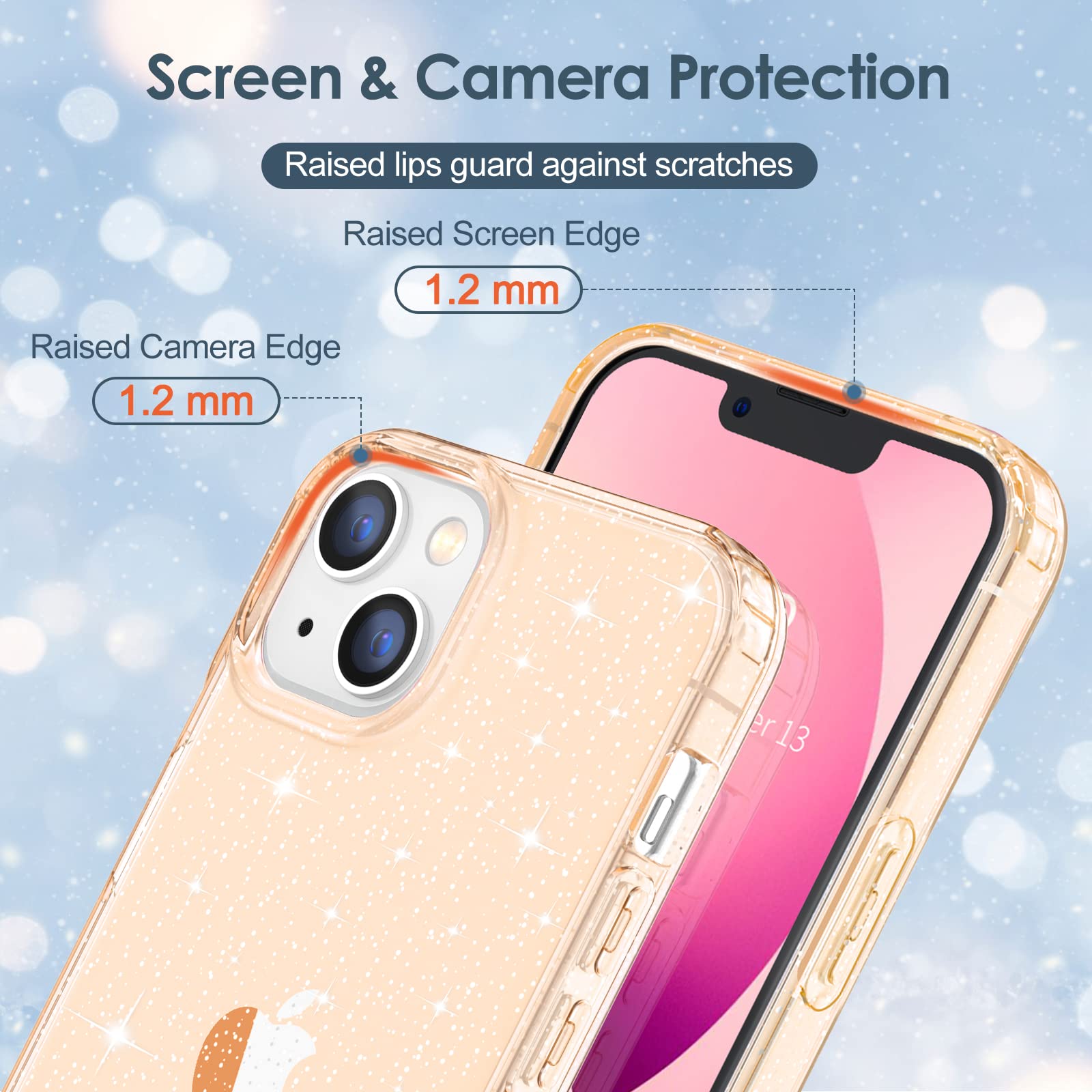 Hython Sparkly Glitter Phone Case for iPhone 13 - Rose Gold Shiny Bling Cover, Anti-Scratch Soft TPU Slim Fit Shockproof Protective Case for Women & Girls | Perfect for Parties, Daily Use & Gift Giving