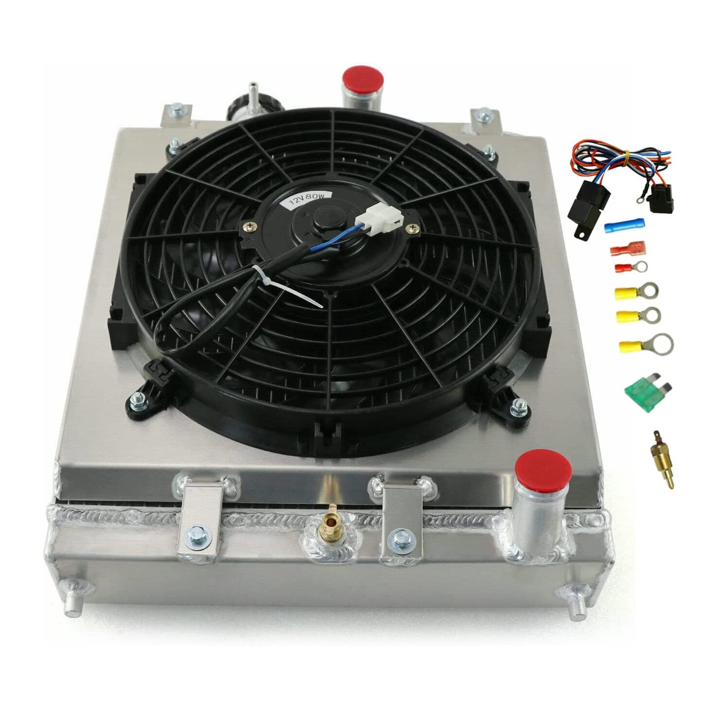 Honda Civic Radiator 1992-2000 - Aluminum 3 Row Radiator with Electric Fan Shroud & Thermostat Kit - Compatible with Honda Civic, Del Sol, Integra DB DC MT - Perfect for Engine Cooling & Performance Upgrades