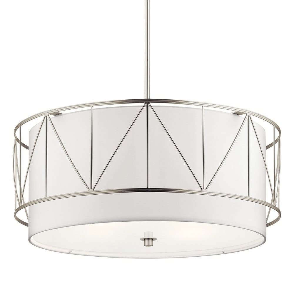 4-Light Modern Geometric Cage Drum Pendant Light Fixture with Satin Etched Glass - Black Chandelier for Dining Room, Kitchen Island & Living Room Lighting