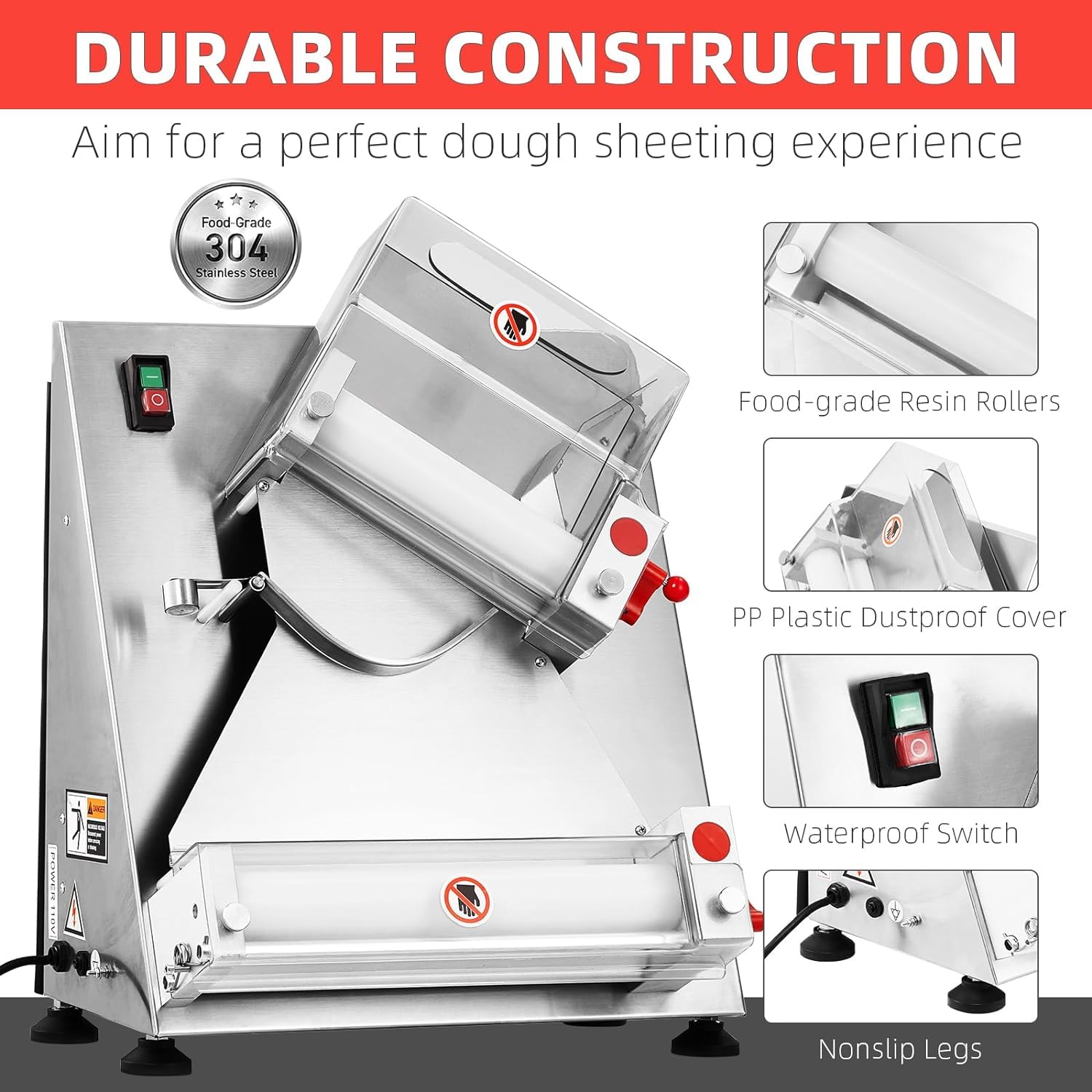 370W Electric Commercial Pizza Dough Roller Machine - 12