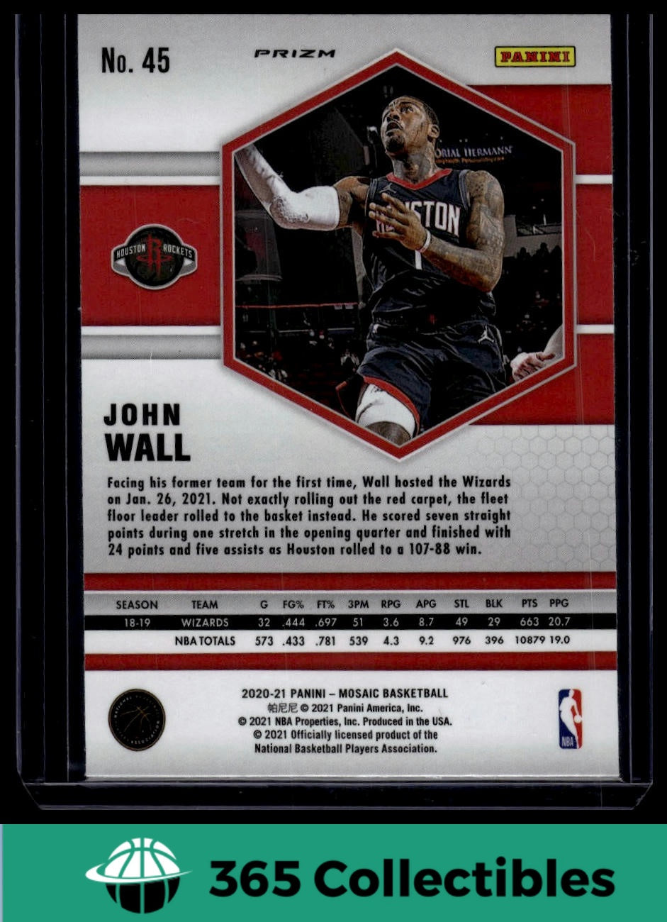 2020-21 Panini Mosaic NBA John Wall Prizm #45 Basketball Card - Houston Rockets Player Collectible for Sports Fans & Trading Card Enthusiasts