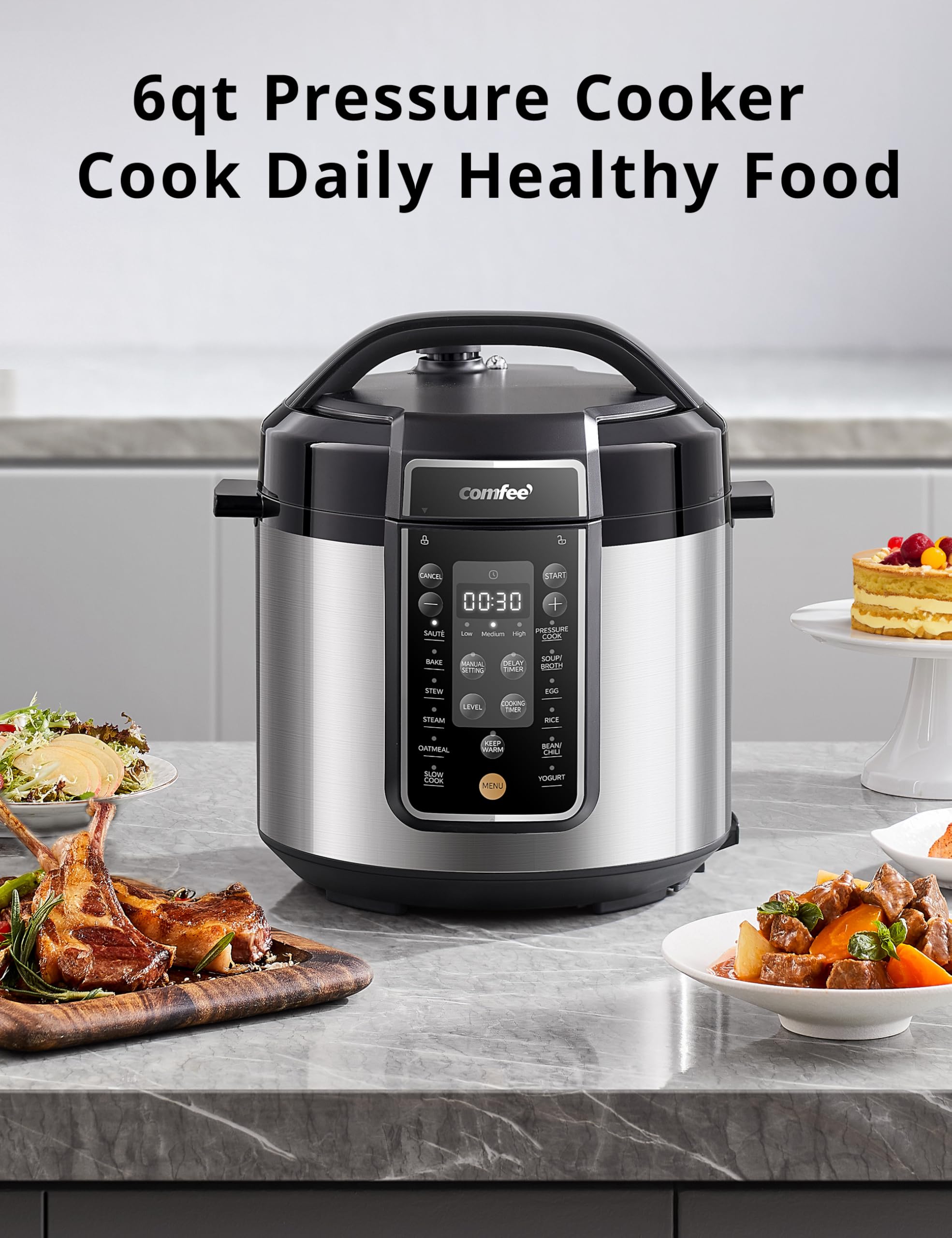 COMFEE’ 6 Quart Electric Pressure Cooker with 13-in-1 Multi-Cooker Functions - Non-Stick Ceramic Inner Pot for Rice, Yogurt, Slow Cooking, Sauté & Steaming | Perfect for Meal Prep, Family Dinners & Healthy Cooking