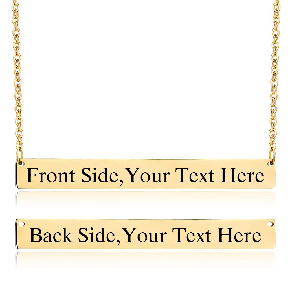 18K Gold Plated Engravable Name Bar Necklace - Personalized Custom Name or Blessings Pendant Jewelry for Women, Gift for Her, Birthday, Anniversary, Valentine's Day