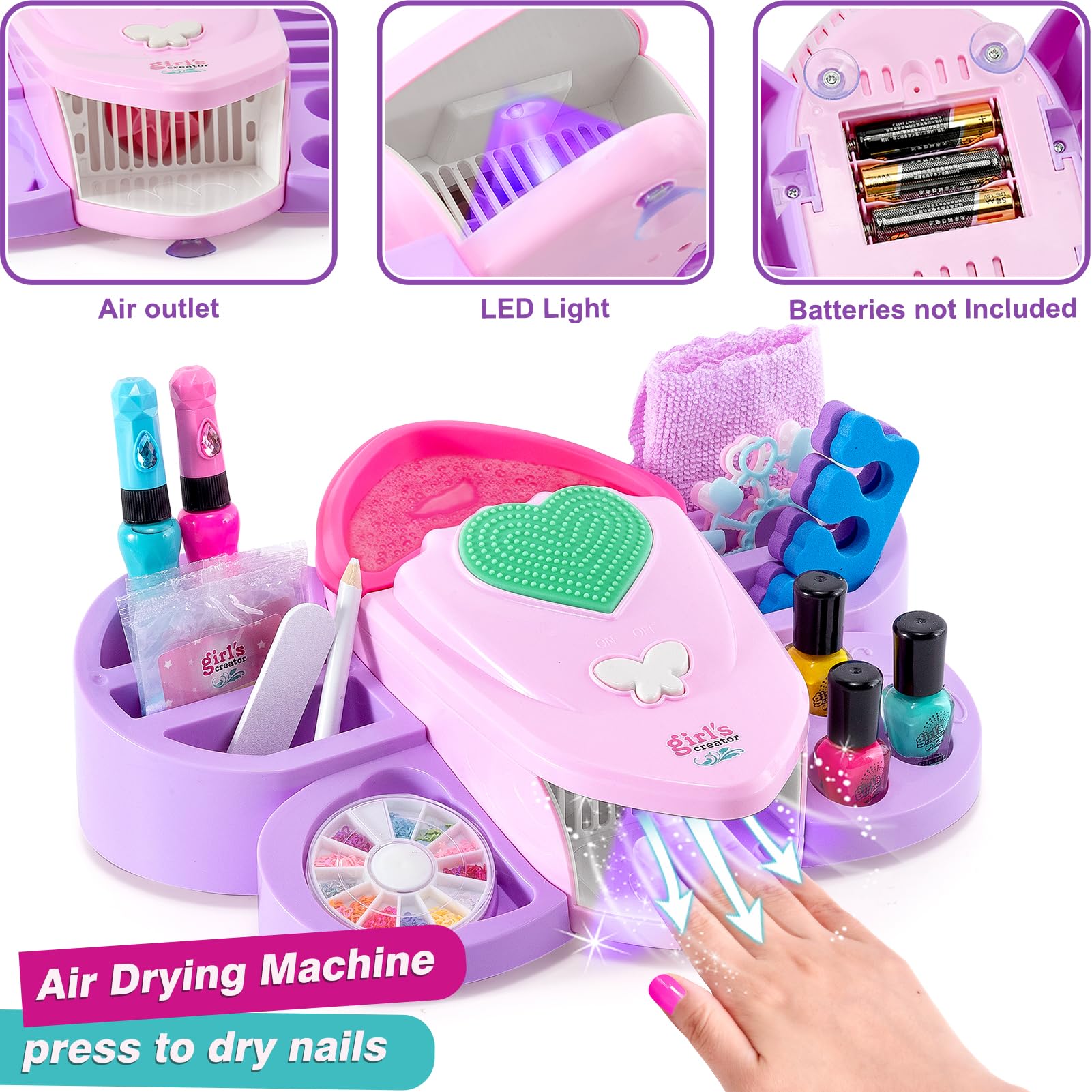 G.C Kids Nail Polish Set - 12 Non-Toxic Colors Nail Art Kit with Storage Desk, Nail Dryer & Hand Massage Spa Tools - Perfect Manicure Salon Toy Gift for Girls Ages 6-12 - Birthday, Christmas Present for Little Princess Spa Day at Home