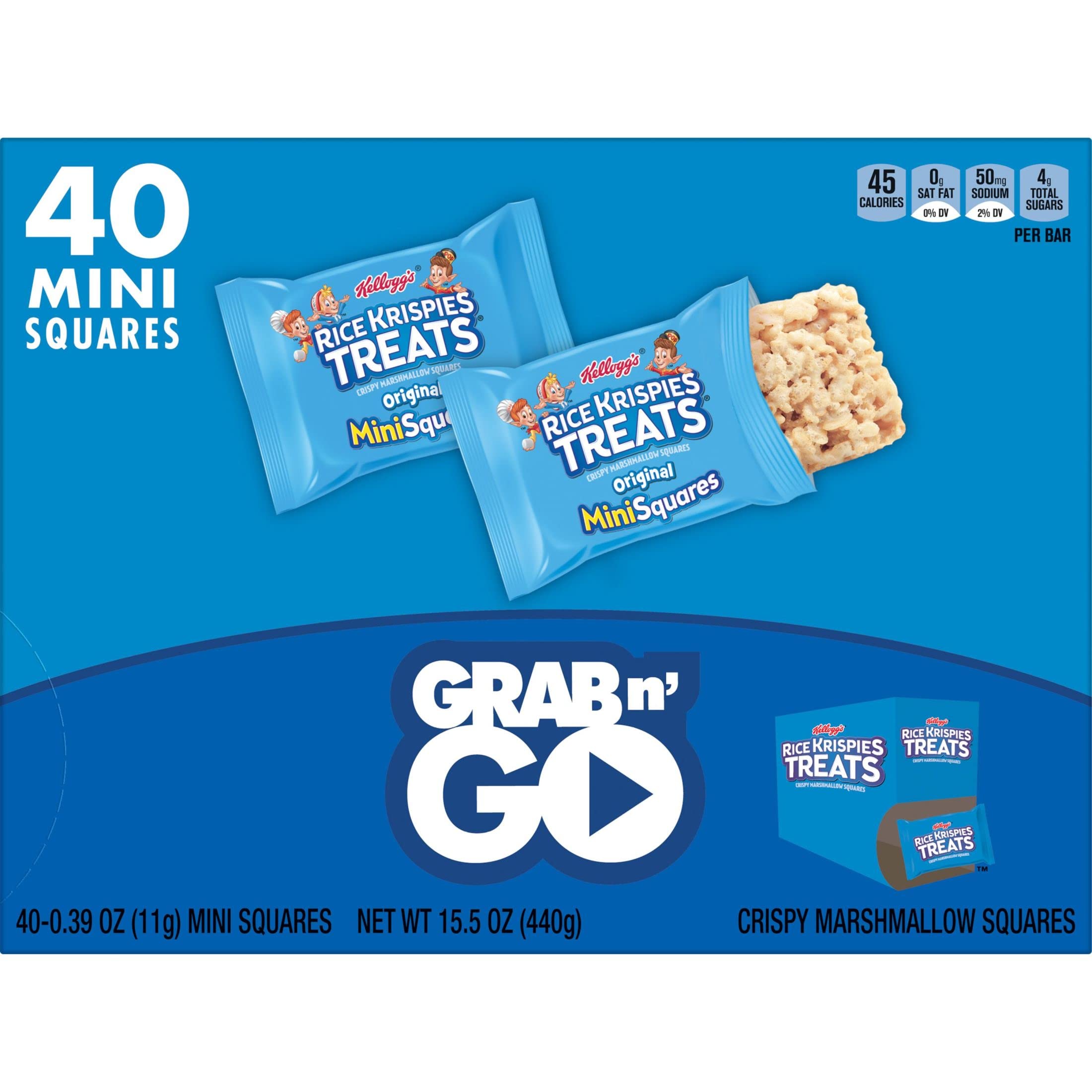 Rice Krispies Treats Mini Marshmallow Snack Bars - Original Flavor (4 Boxes, 160 Bars) | Kids Snacks, School Lunch, After-School Treats | Perfect for Lunchboxes, Road Trips & On-the-Go Snacking
