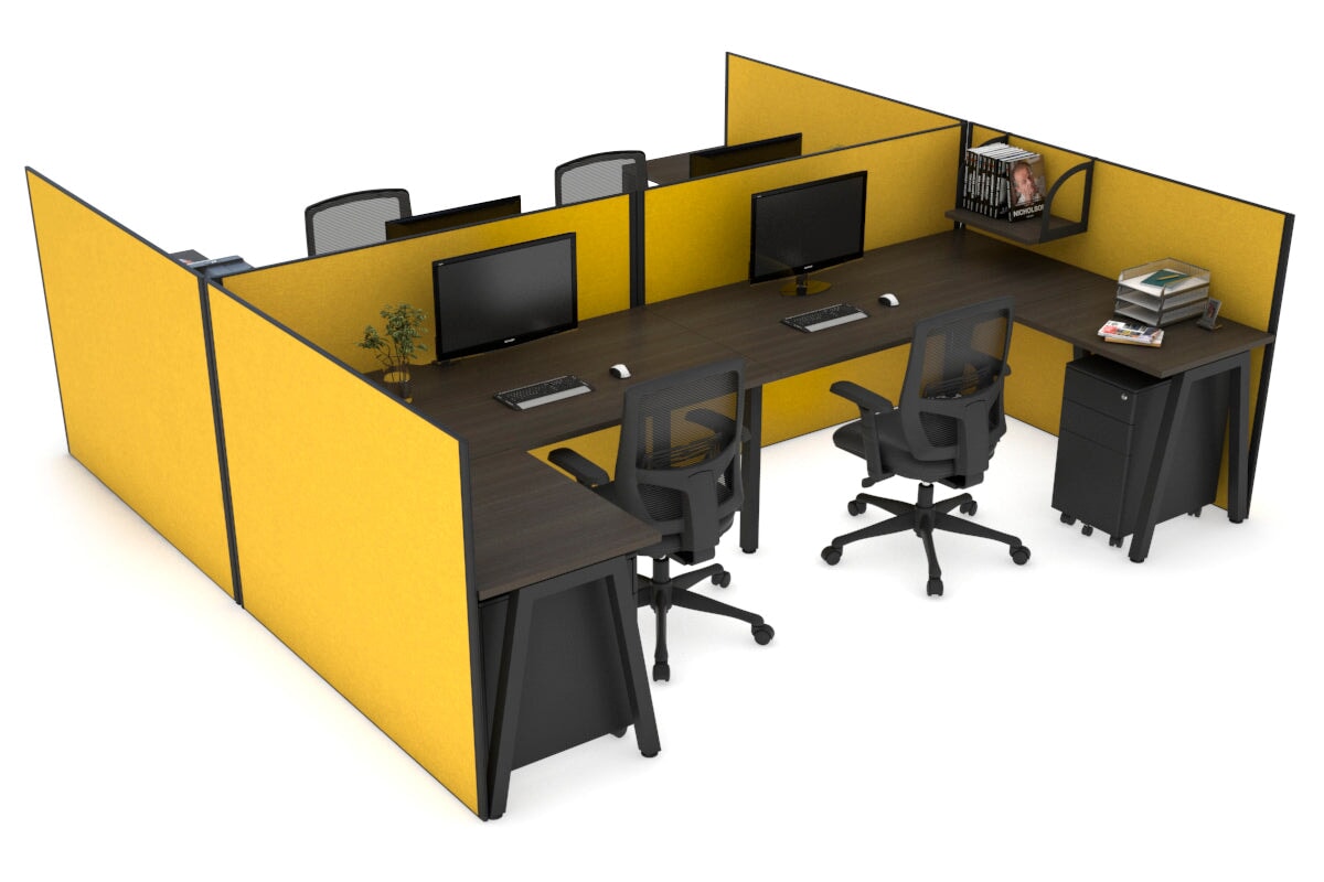 Quadro A Legs 4-Person Corner Workstation - H Configuration Black Frame [1600L x 1800W with Cable Management] | Office & Home Workspace Solution for Team Collaboration