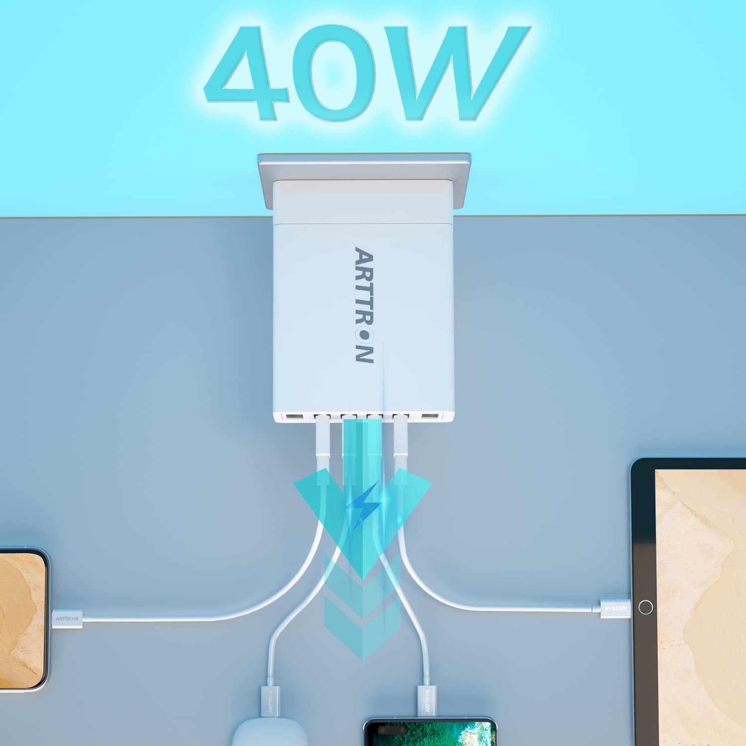40W 6-Port USB Wall Charger Adapter - Fast Charging Station for iPhone, iPad, Tablets & Smartphones | Foldable Plug & Lightweight Design | Perfect for Home, Office & Travel Use
