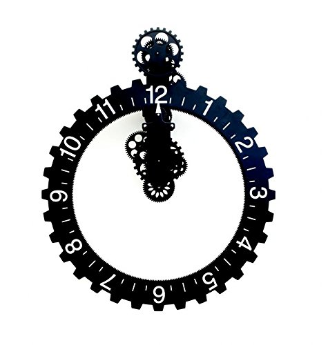 Kikkerland Big Wheel Hour Wall Clock - Large Vintage Industrial Black Clock for Home, Office, or Classroom Decor | Silent Non-Ticking Battery Operated