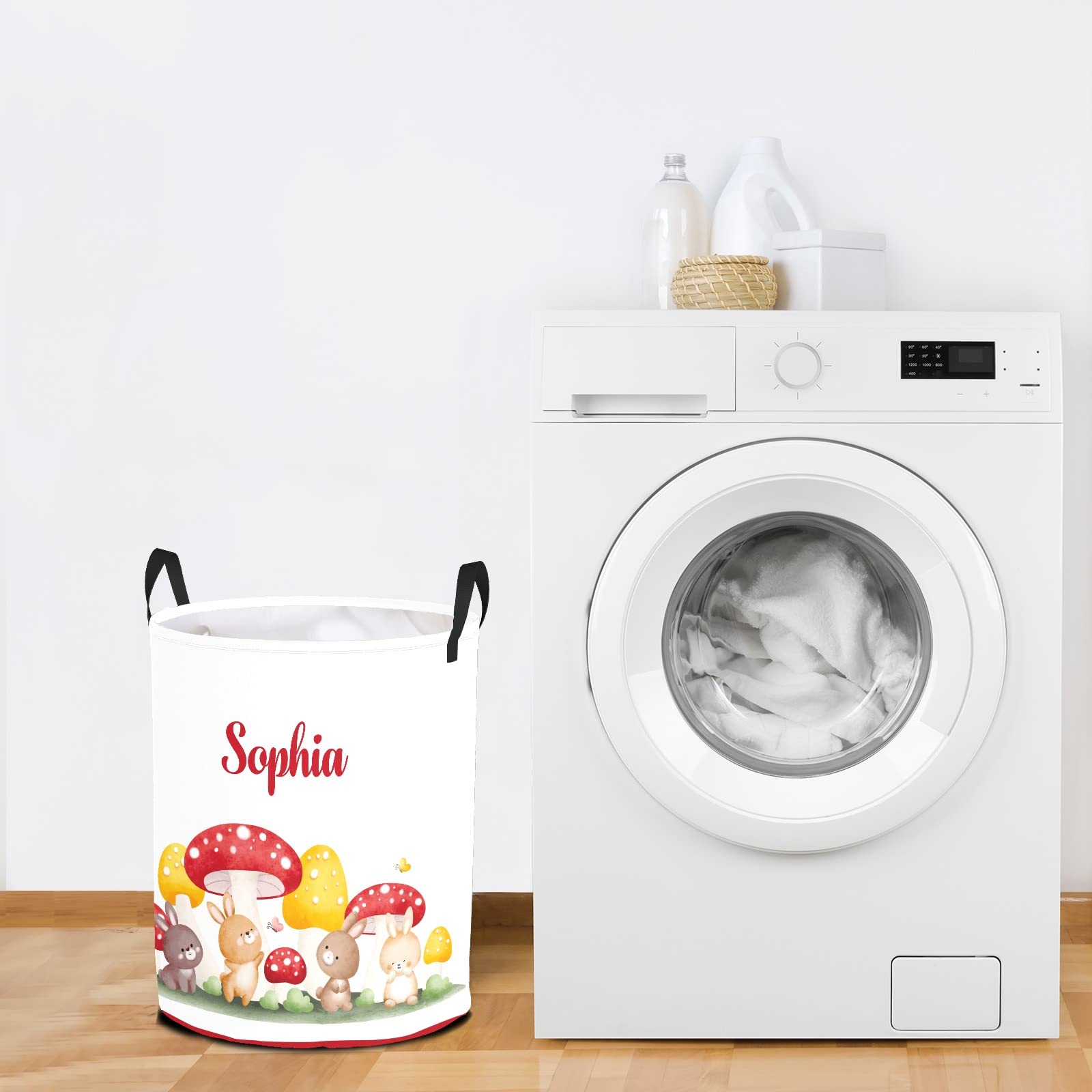Personalized Rabbit Mushroom Laundry Hamper - Collapsible Storage Basket with Handles for Kids Room, Nursery Decor & Clothes Organization | Perfect for Baby Shower Gifts, Playroom Storage & Home Decor