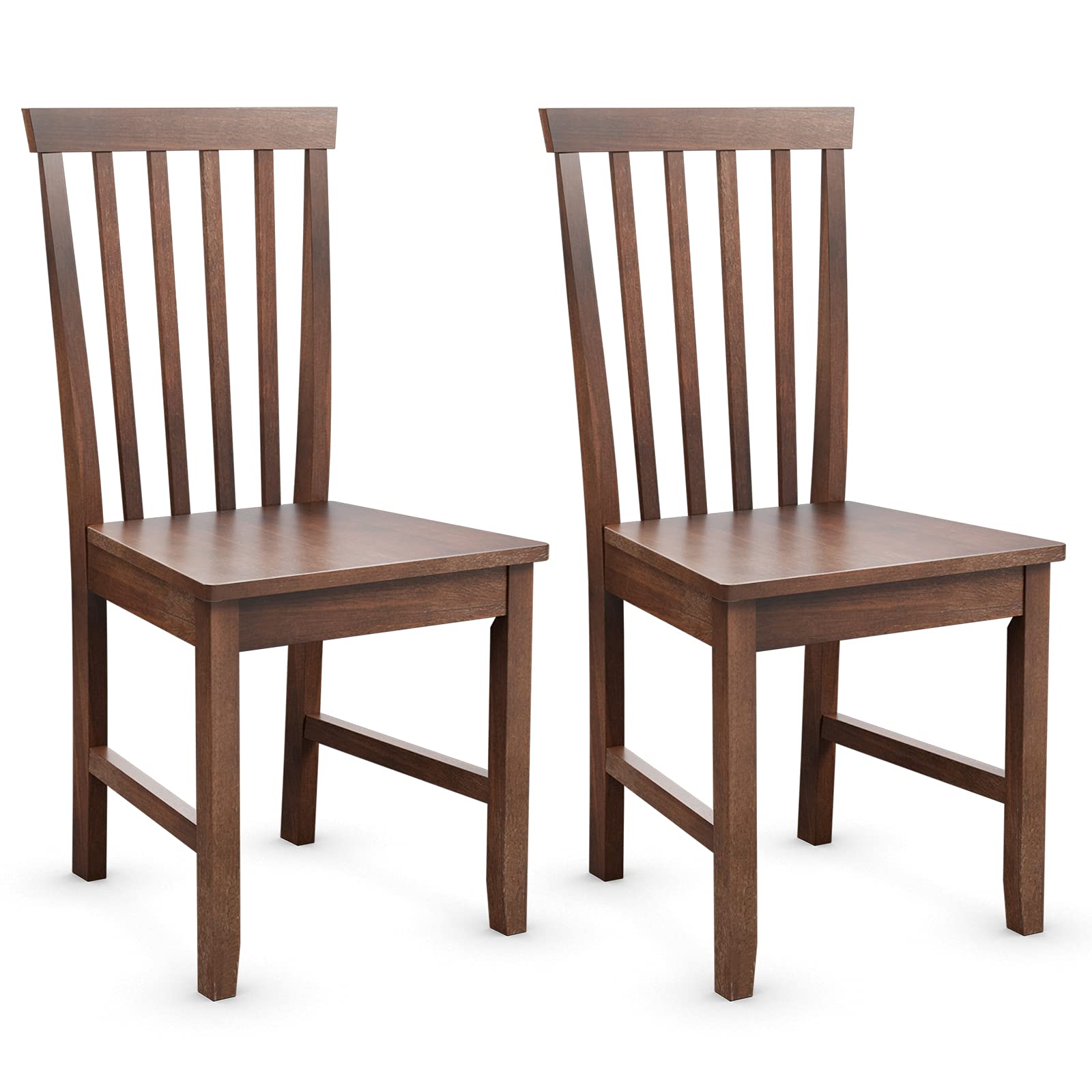 COSTWAY Set of 2 Slat Back Dining Chairs | Transitional Rubber Wood Side Chairs with Sturdy Construction & Smooth Finish | Perfect for Kitchen, Dining Room, Living Room & Bedroom | Comfortable Seating for Family Meals & Relaxation