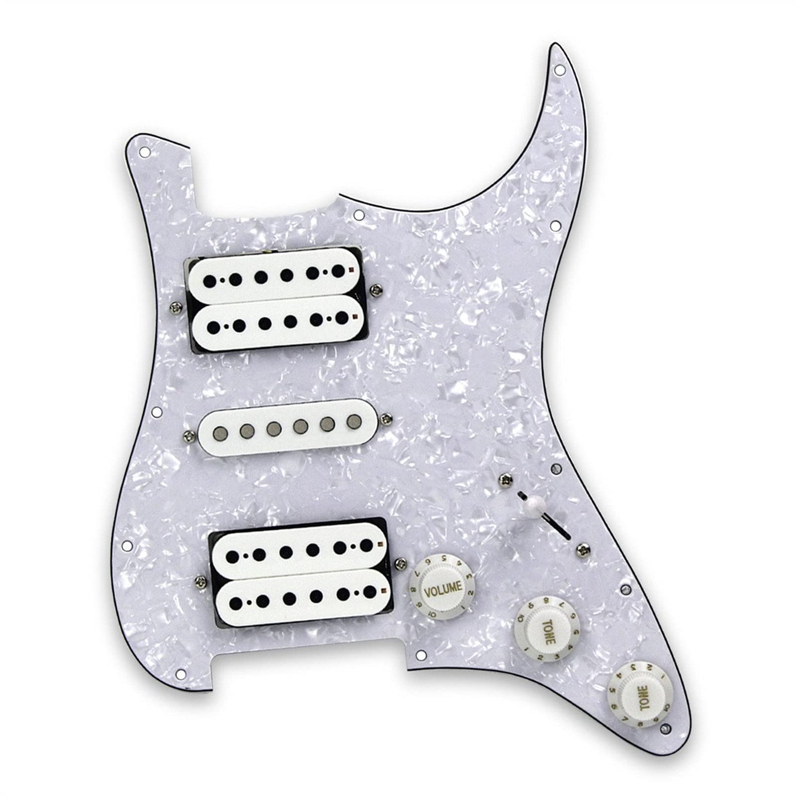 Prewired Pickguard White Pearl 11 Hole HSH Loaded with Alnico 5 Pickups for Electric Guitar - Perfect for DIY Guitar Upgrades & Professional Installations