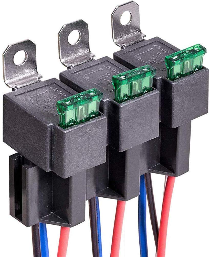 12V 30A 4 Pin DC Car Relay with 16AWG Colorful Wire Harness - Heavy Duty Automotive Starter Relay with Built-in Fuse for Car Accessories, Audio Systems, LED Lights & Vehicle Upgrades
