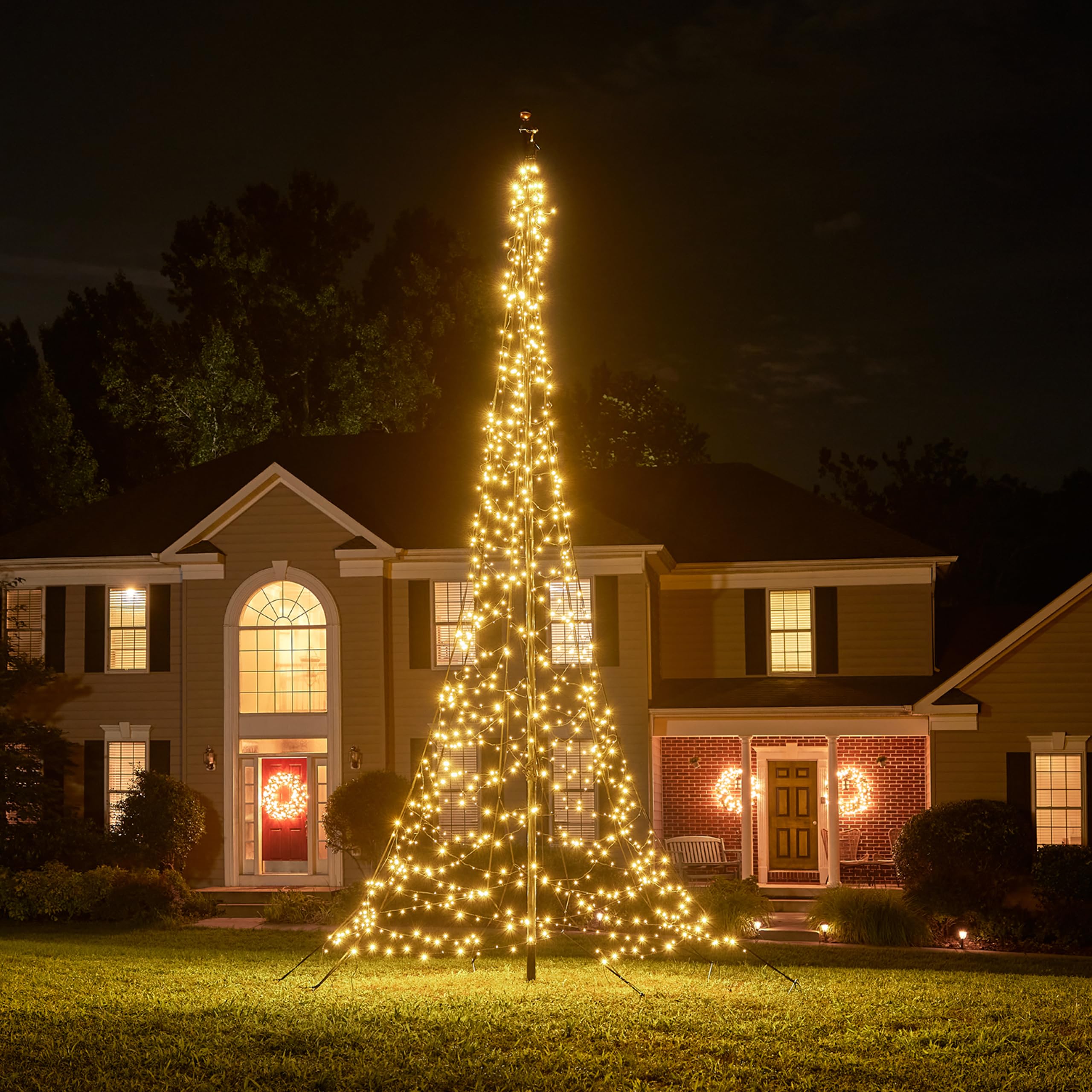 Fairybell 20ft LED Christmas Tree with 900 Warm White Lights - Outdoor Flagpole Christmas Decor for Holiday Yard & Garden Decoration - Perfect for Existing Flagpoles