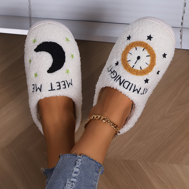 Moon Clock Lamb Wool Slippers for Women & Men - Ultra Soft Warm Indoor House Shoes for Winter - Cozy Home, Office, and Travel Comfort