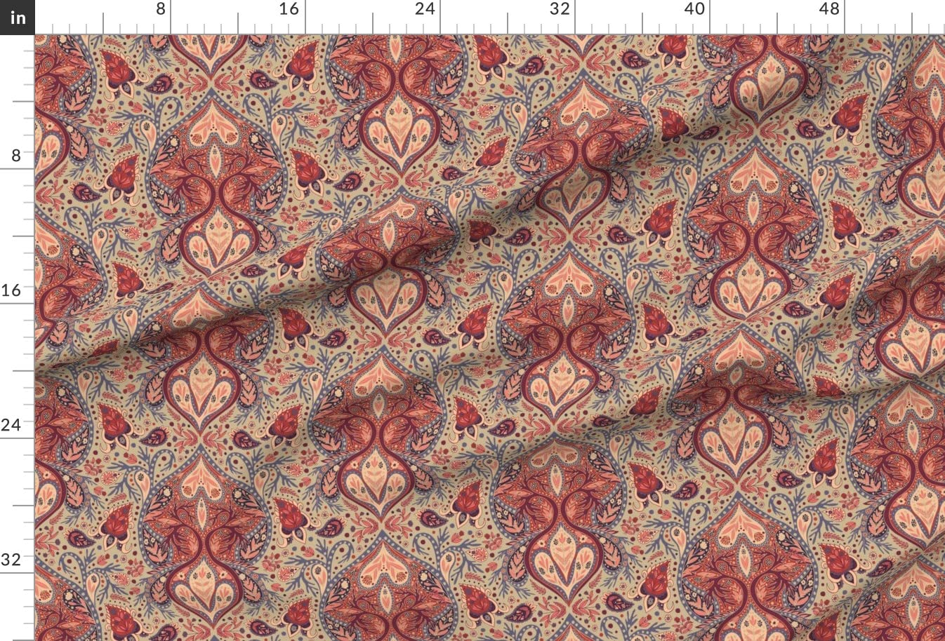 **Spoonflower Coral Blue Gray Paisley Printed Minky Fabric by The Yard - Soft Decorative Fabric for Sewing Baby Blankets, Quilt Backing & Plush Toys - Perfect for DIY Crafts, Nursery Decor & Gift Making**
