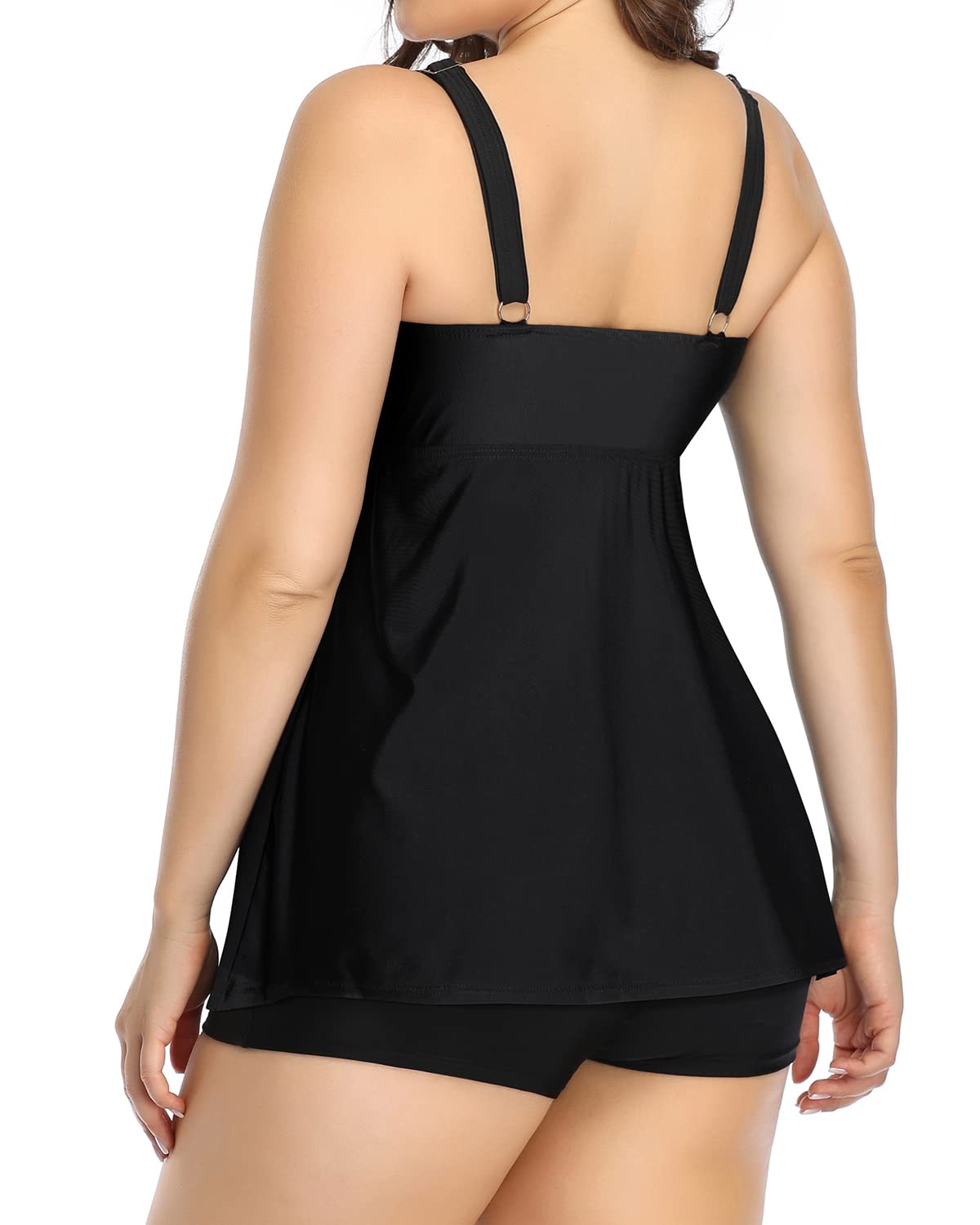 Holipick Women's Plus Size 2 Piece Flowy Tankini Swimsuits with Boyshorts - U Neck Swim Tops & Bathing Suits for Beach, Pool & Vacation | Comfortable Swimwear for Curvy Women