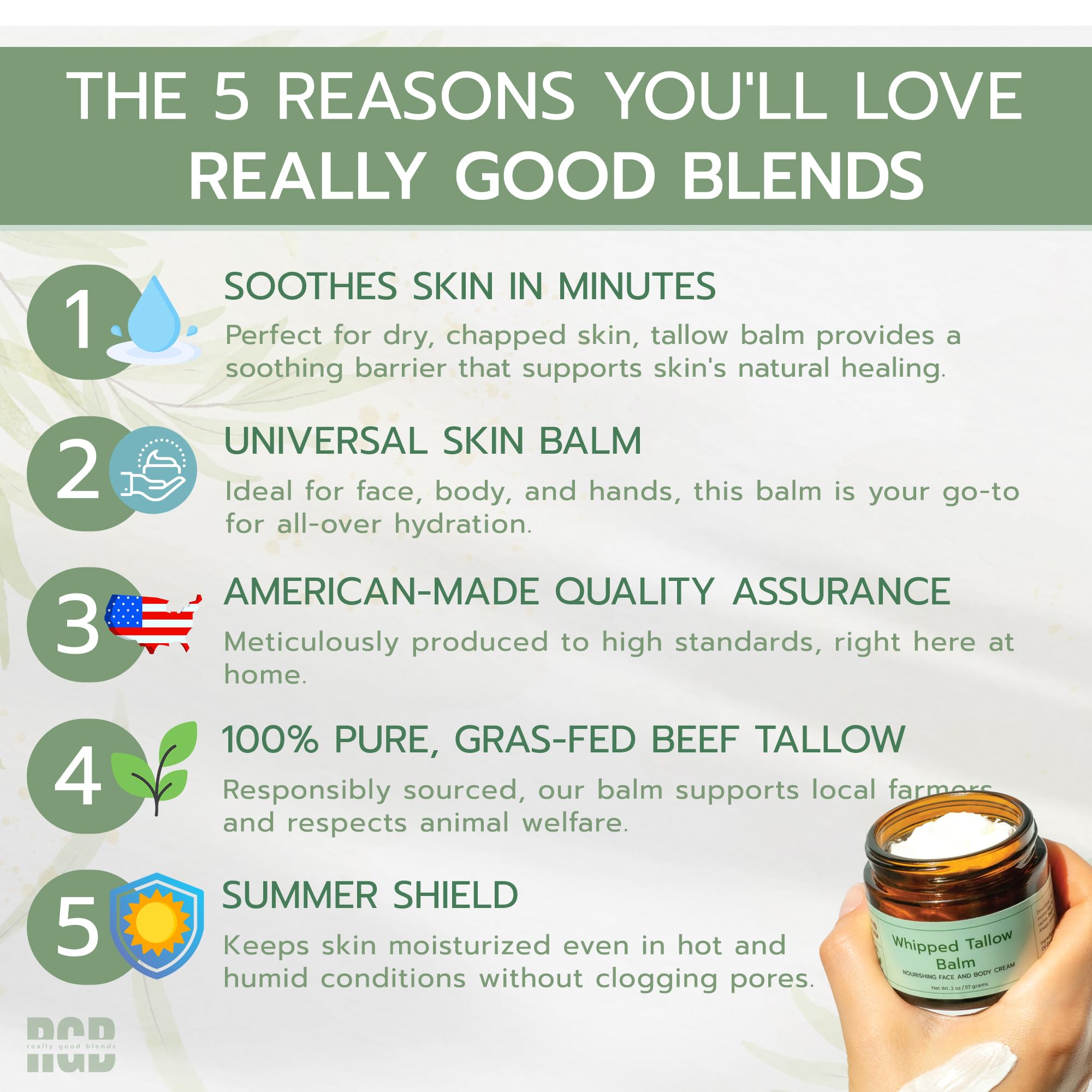 Organic Grass-Fed Beef Tallow Balm for Skin - 100% Natural Whipped Body Butter with Jojoba Oil & Calendula | Herb-Infused & Unscented Face Cream, Moisturizer & Body Lotion (2 oz) | Perfect for Dry Skin, Eczema & Sensitive Skin Care Routine