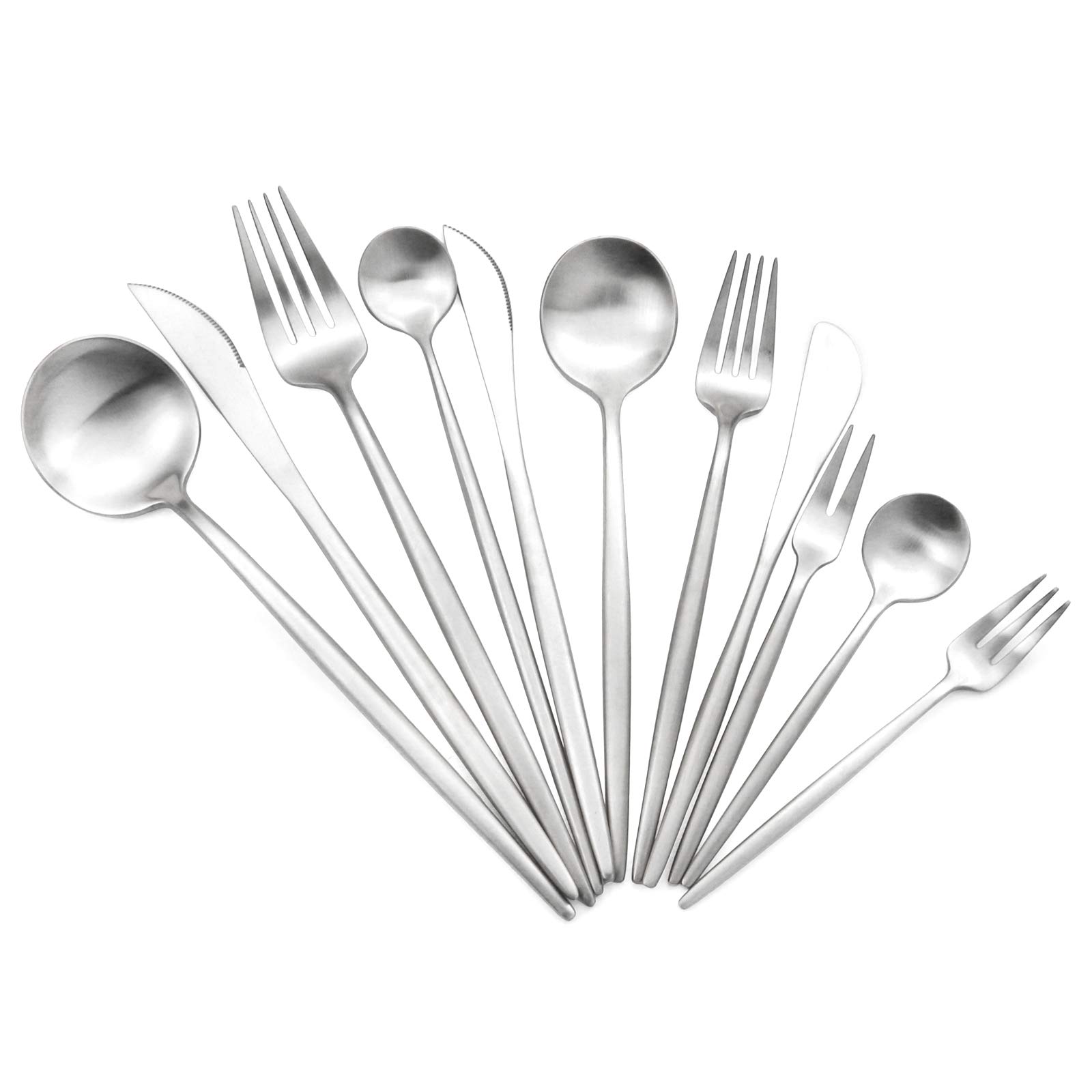Royal 5-Piece Matte Silver Flatware Set - 18/10 Stainless Steel Dessert & Salad Spoons (7.2