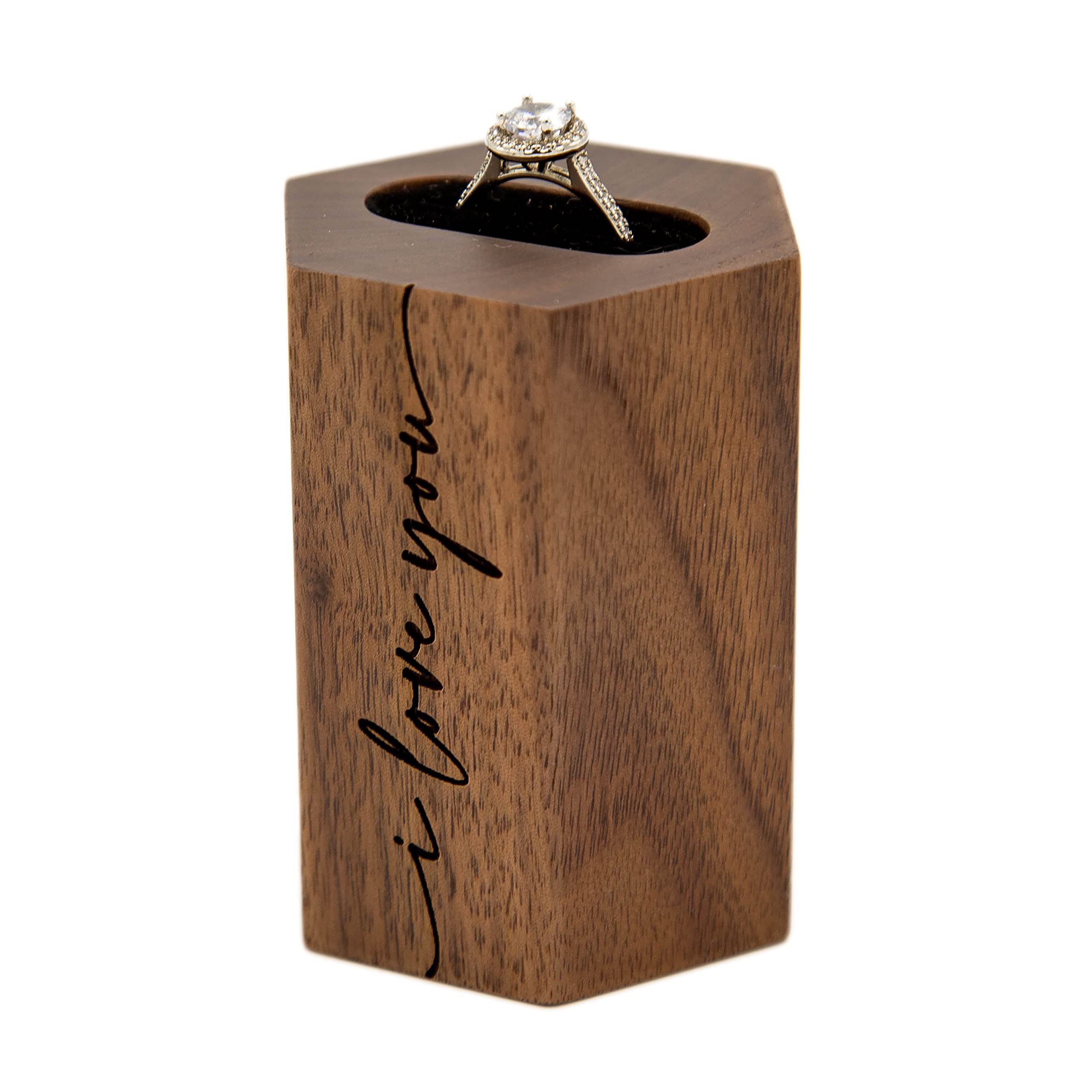 MUUJEE Hexagon Wood Ring Stand - Engraved 