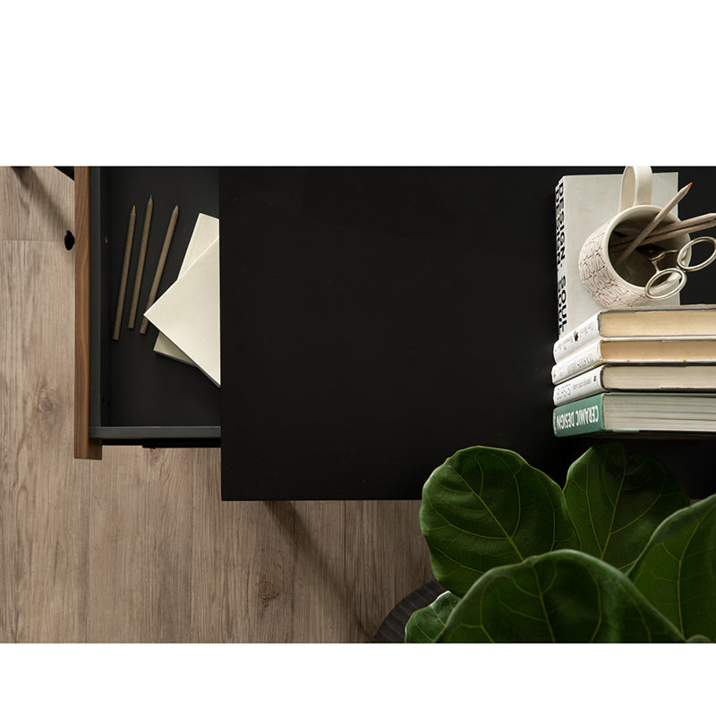 CONALL 47-Inch Study Desk with Storage - Walnut & Black Finish - Perfect for Home Office, Dorm Room, or Small Spaces