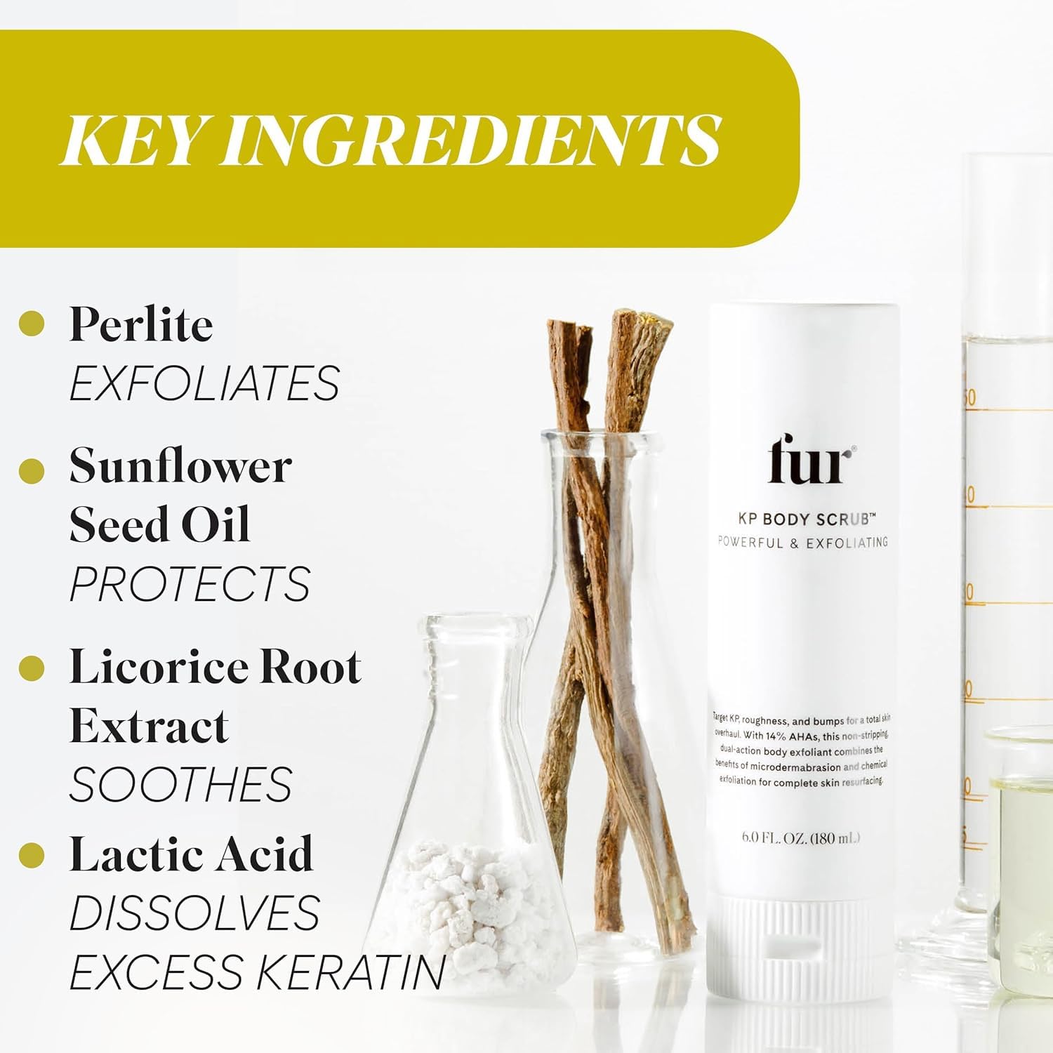 Fur KP Body Scrub & Ingrown Hair Serum Rollerball Bundle - 14% AHA Exfoliator for Keratosis Pilaris Treatment & Ingrown Hair Prevention | Smooth Skin Care for Bikini Line, Legs & Arms
