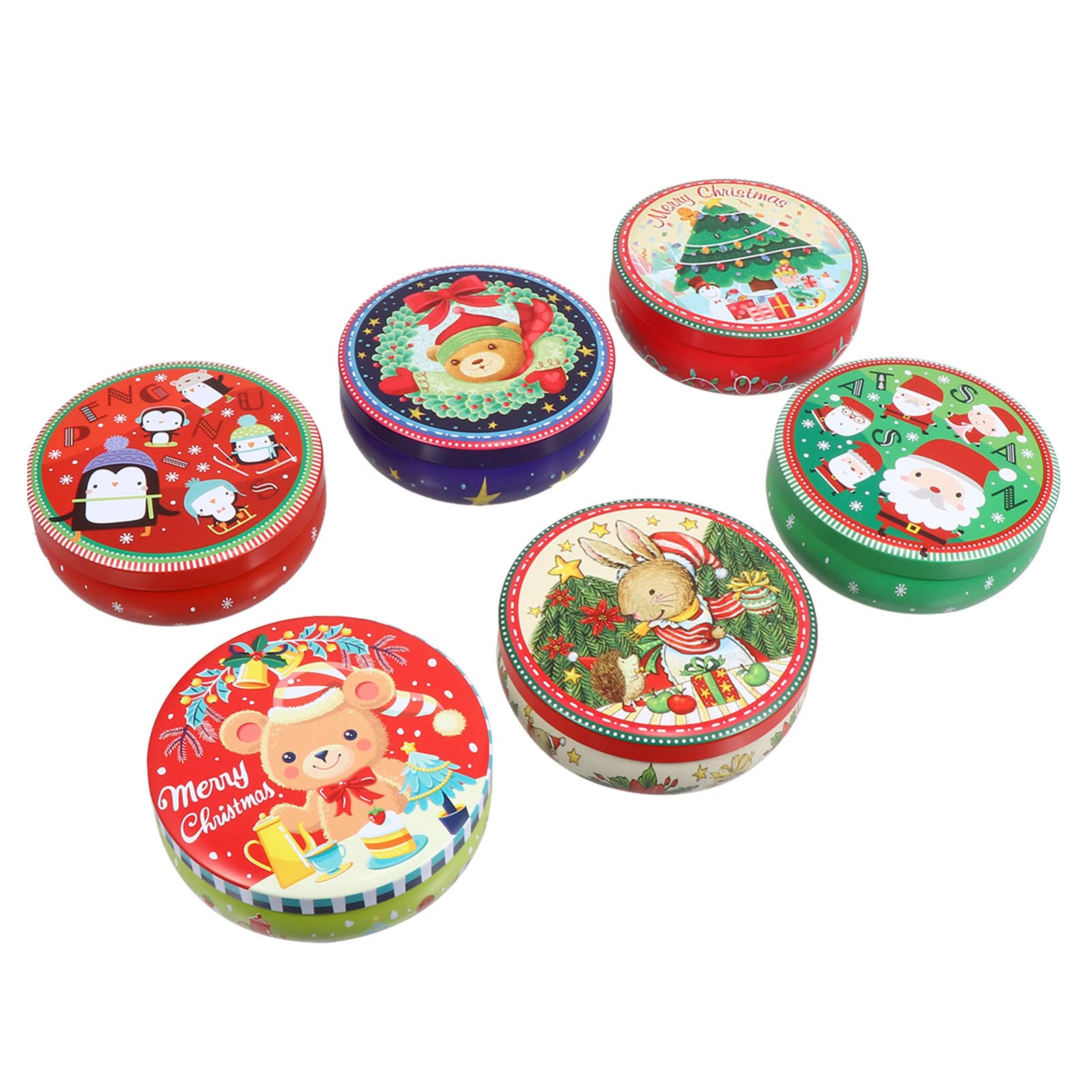 HEMOTON 6-Piece Christmas Tin Cookie Box Set - Holiday Candy Storage Containers with Festive Xmas Patterns for Cookies, Sweets & Party Treats - Perfect for Christmas Gifts, Office Parties & Home Decor