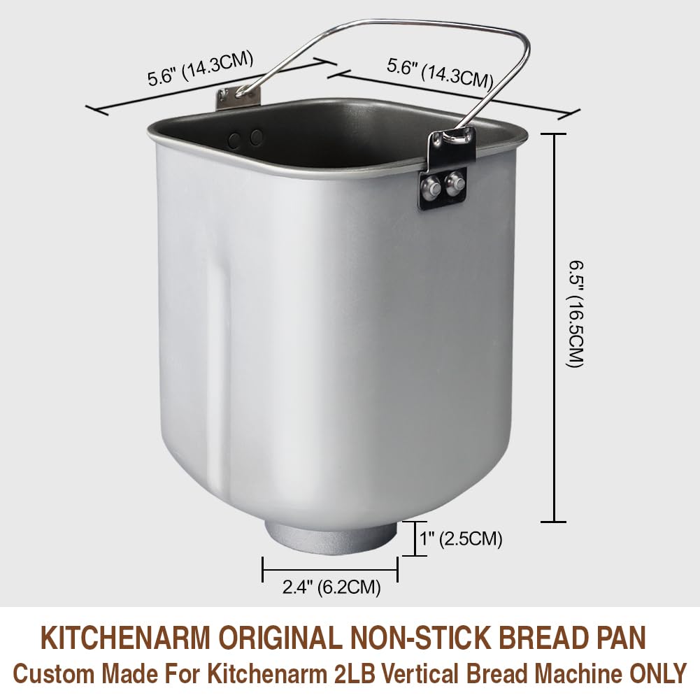 Non-Stick Bread Pan with Kneading Paddle - Replacement Part for KITCHENARM 2LB Vertical Bread Maker (Model KA8520, KA8510) | Teflon Coated Baking Accessory | Perfect for Homemade Bread, Gluten-Free Baking & Artisan Loaves