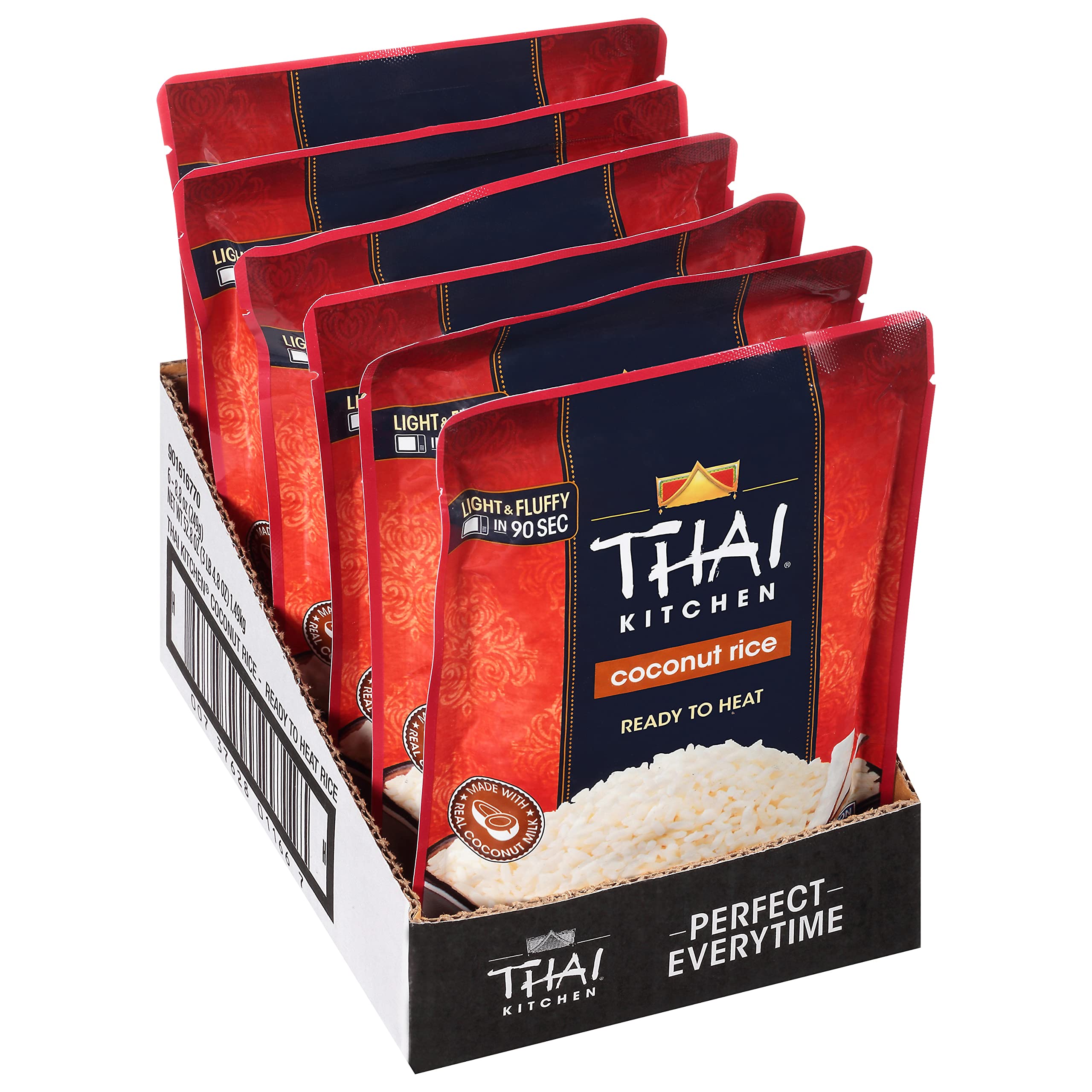 Premium Thai Kitchen Coconut Rice, 8.8 oz (Pack of 6) - Authentic Thai Sticky Rice for Asian Cuisine, Desserts & Meal Prep - Gluten-Free & Vegan Friendly