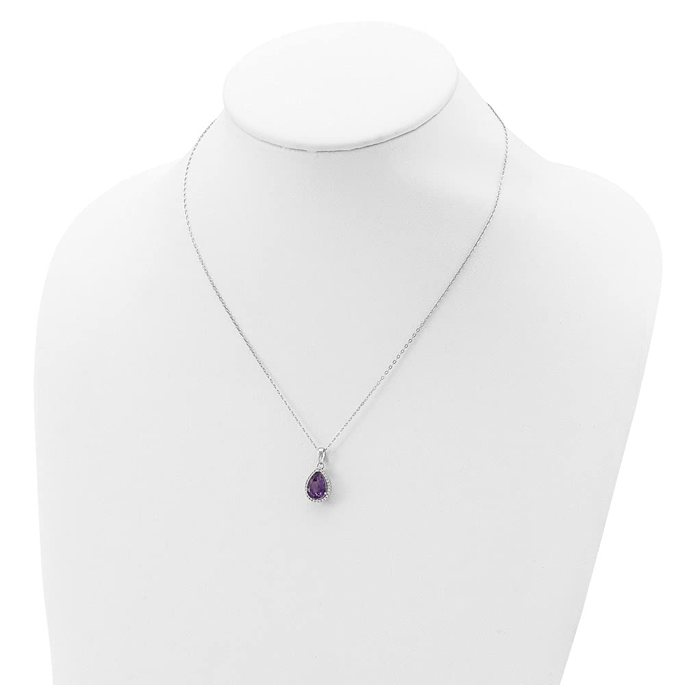 925 Sterling Silver Amethyst & Cubic Zirconia Necklace for Women - Elegant 18