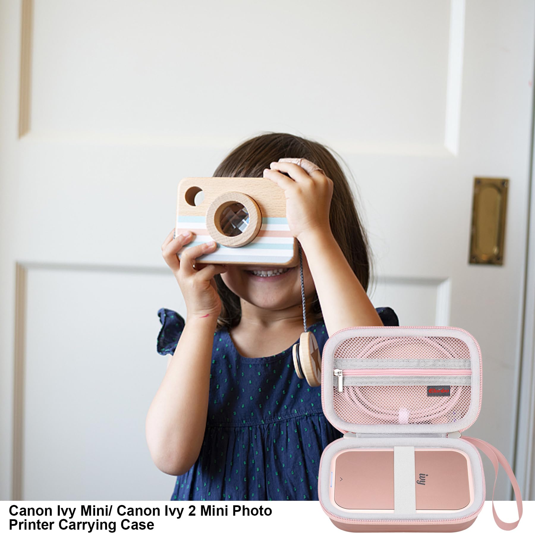 Elonbo Portable Travel Carrying Case for Canon Ivy 2 Mini & Ivy Mini Photo Printer - Bluetooth Instant Camera Storage Bag with Mesh Pocket for Photo Paper & Cables (Rose Gold) - Perfect for Travel, Home Use & On-the-Go Printing