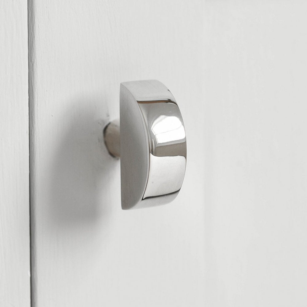 Vintage Polished Nickel Half Moon Cabinet Knob - Mid Century Modern Drawer Pulls for Kitchen Cabinets & Furniture - Perfect for Home Renovation and DIY Projects