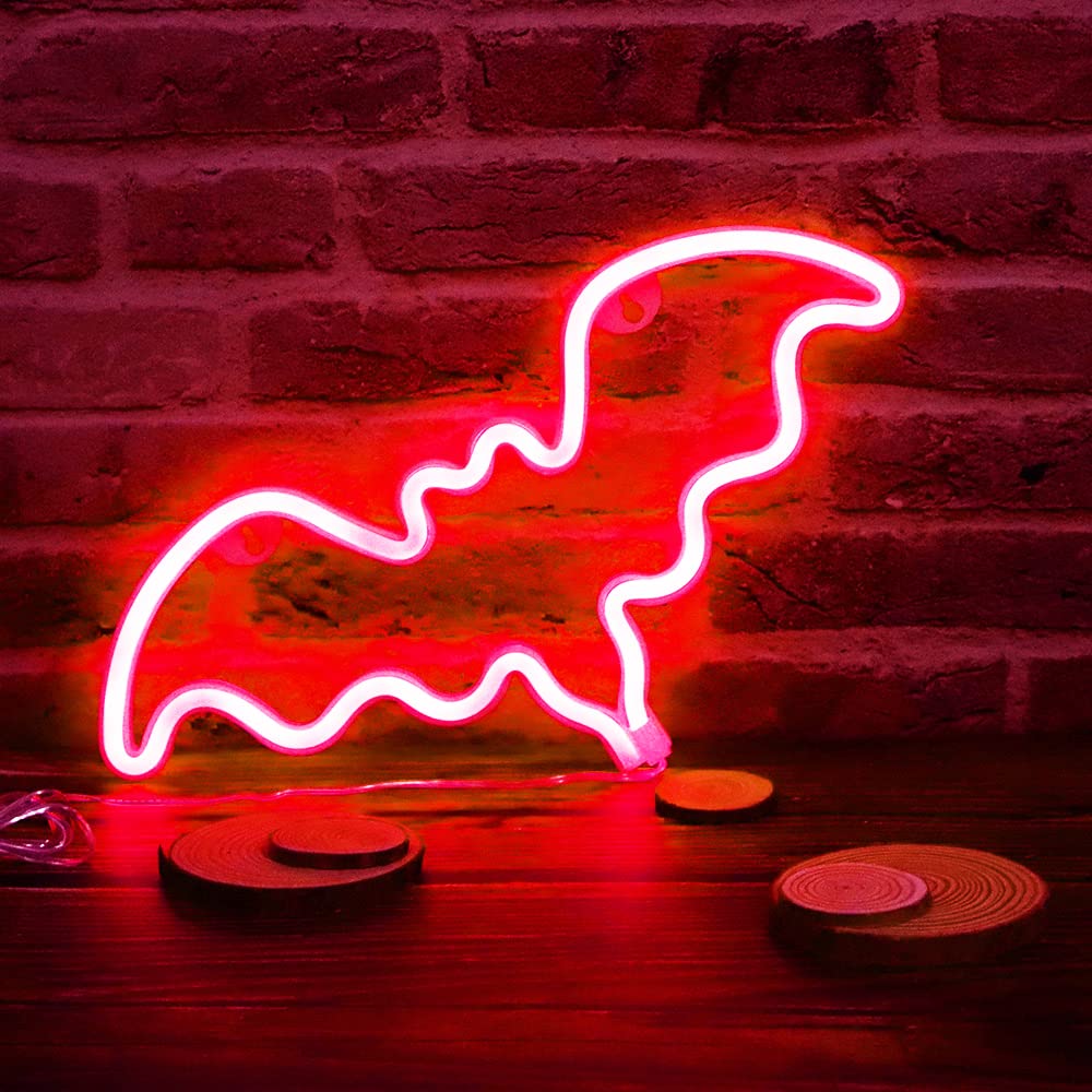 Vicila LED Neon Bat Lights - Christmas Decor, Bat Shape Night Light with Battery - Desk & Table Lamp for Bedroom, Bar, Wall, Nursery - Perfect for Halloween, Parties & Home Decor (Red)