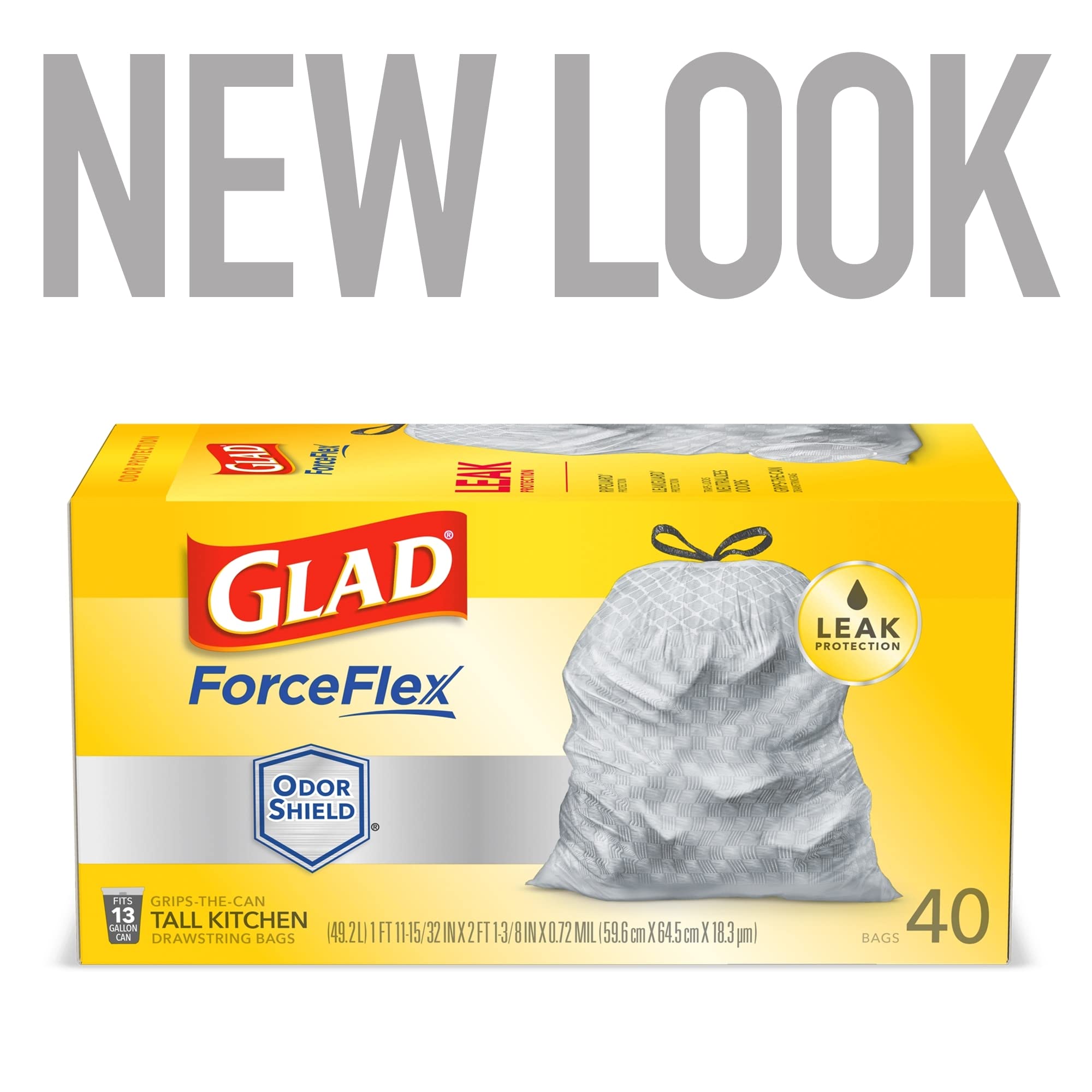 Glad ForceFlex Tall Kitchen Drawstring Trash Bags with OdorShield Technology - 13 Gallon Capacity (23.74