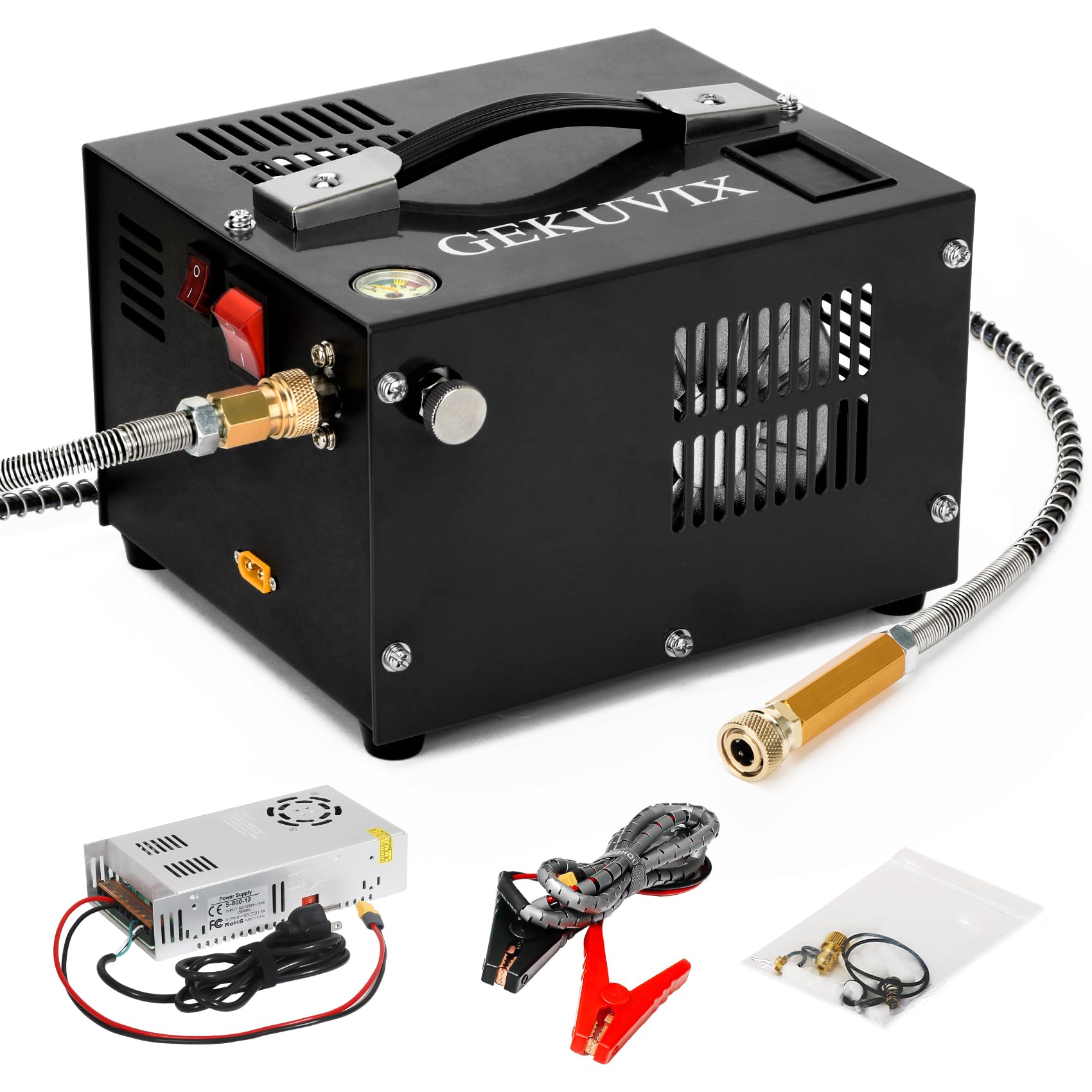 4500PSI PCP Air Compressor - 30MPa Oil-Free High Pressure Pump for PCP Rifles & Paintball Guns | 12V DC/110V AC Dual Power with Built-in Cooling Fan | Portable Airgun Compressor for Hunting, Shooting Sports & Automotive Use