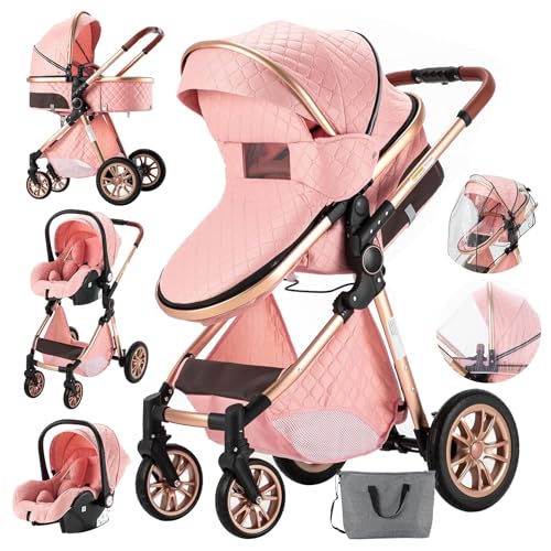 Magic ZC 3-in-1 Baby Travel System - Reversible Foldable Stroller with Reclining Seat & High Landscape View - Infant Pushchair for Newborns (Pink) | Perfect for Shopping, Travel & Daily Walks