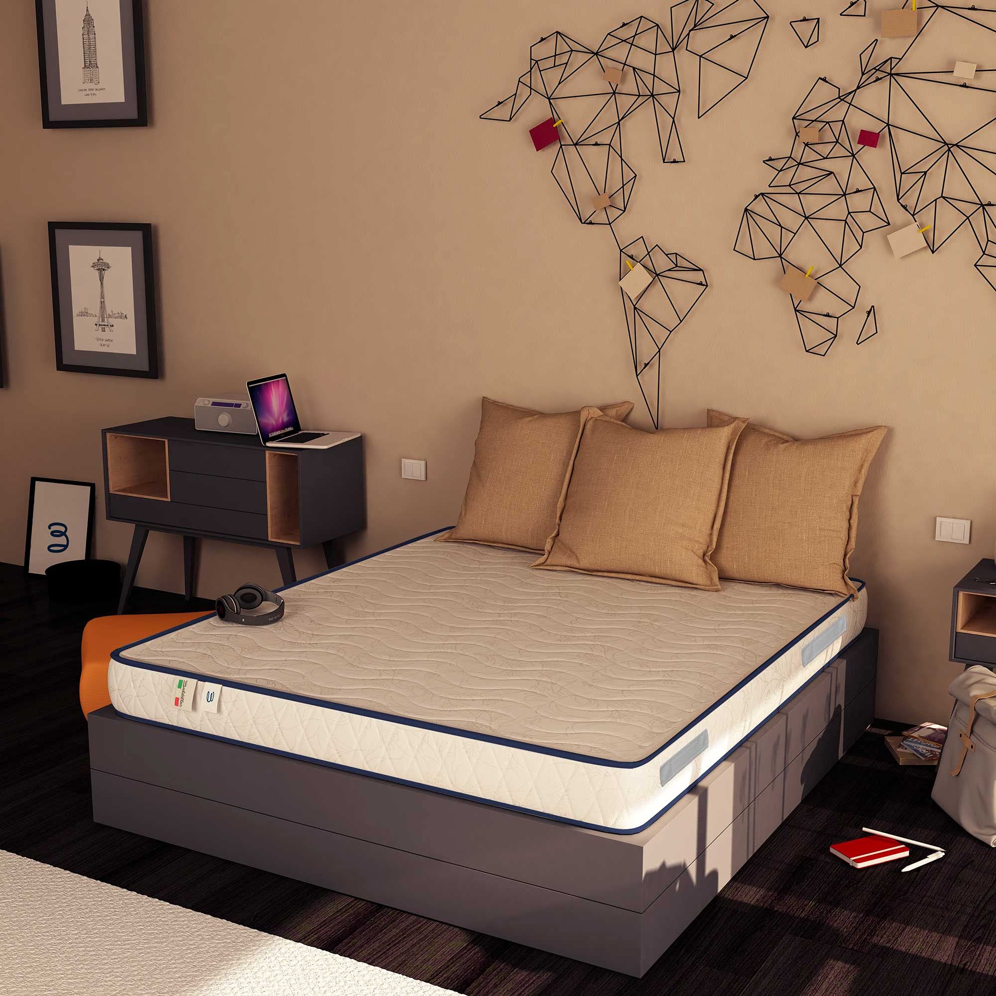 Baldiflex Emporio - Orthopedic Memory Foam Mattress for Couples, Automatic Unzippable Cover, Waterfoam Technology, Includes Free Memory Foam Pillow (180x190x20cm) - Perfect for Back Pain Relief & Better Sleep
