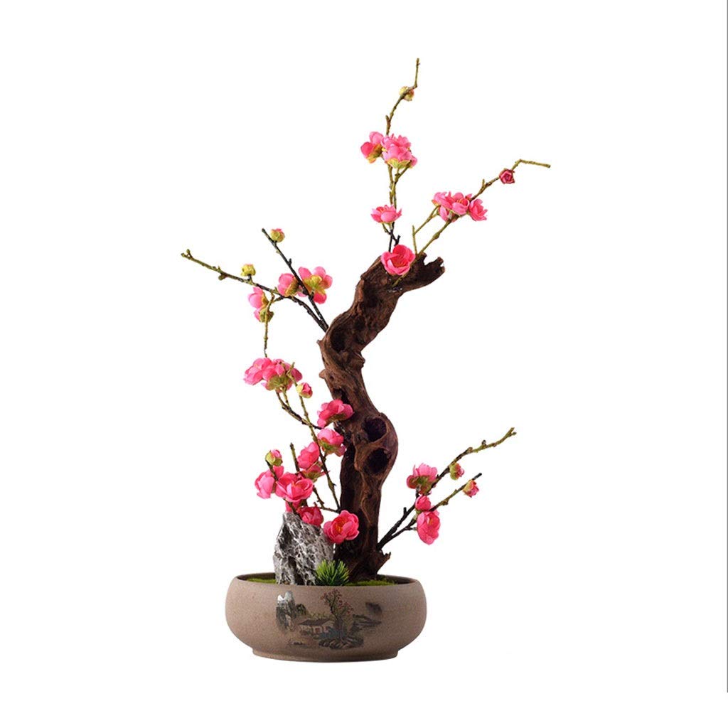 Realistic Artificial Plum Blossom Bonsai - Chinese Style Solid Wood Fake Flower Arrangement for Living Room, Hotel & Villa Decor | Home Accessories & Wedding Centerpiece