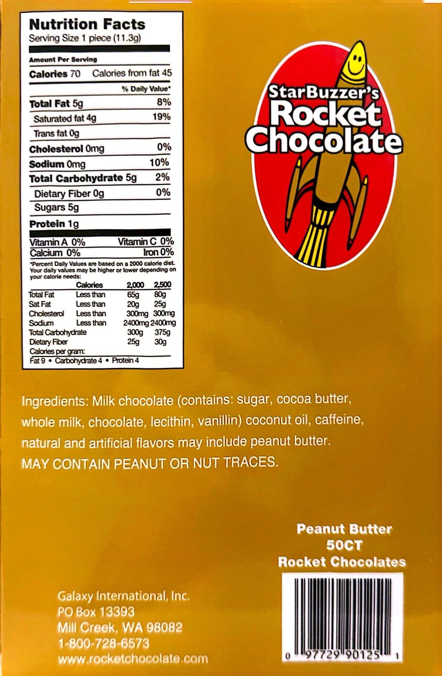Rocket Chocolate Milk Chocolate Peanut Butter Flavored Caffeinated Chocolate Truffles - 50 Count Mini Bites - Perfect for Energy Boost, Office Snacks & Gift Giving
