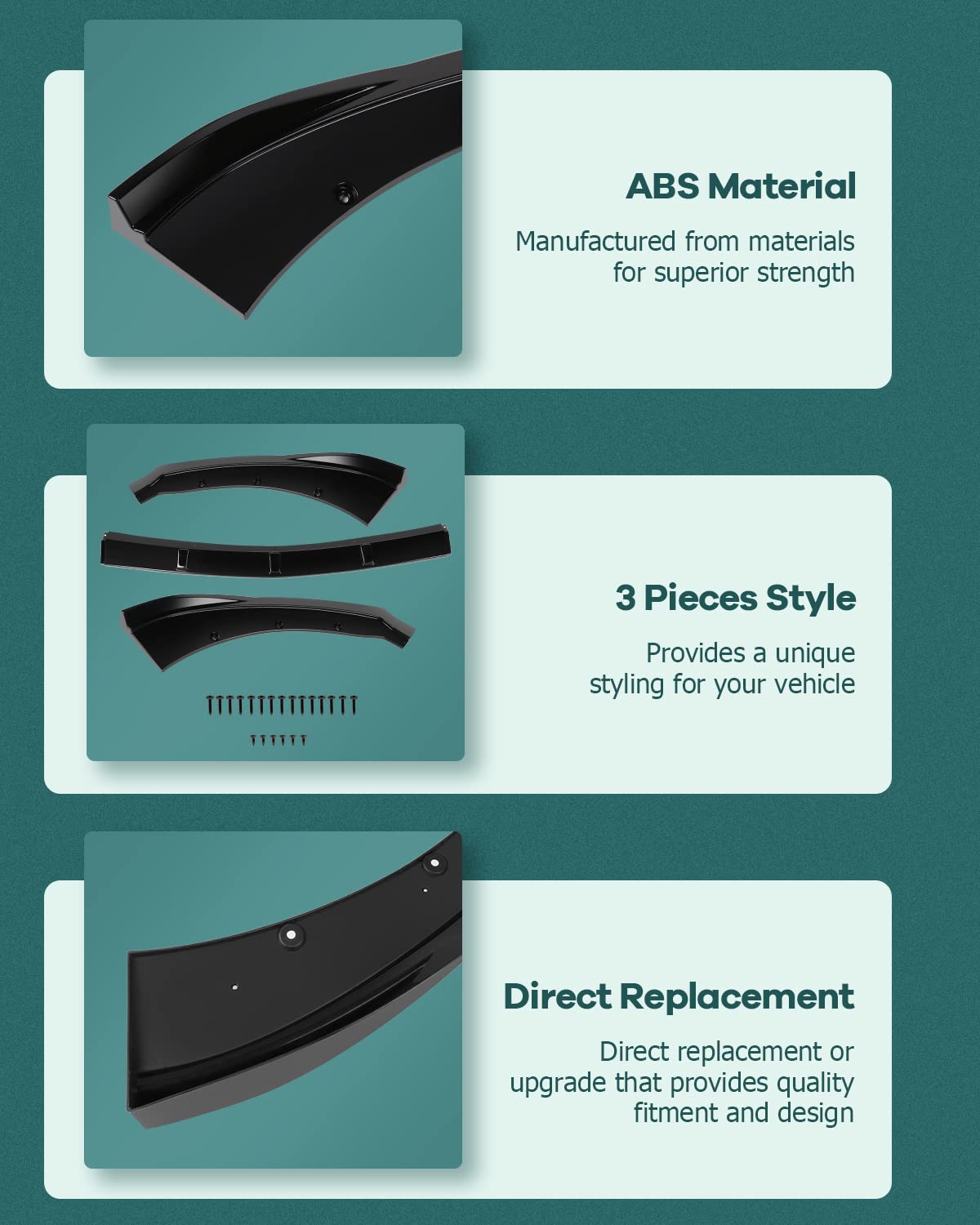 SCITOO 3PCS Black PP Front Bumper Body Kit & Lip Spoiler for Ford Mustang - Enhance Style & Aerodynamics for Street Racing & Car Shows