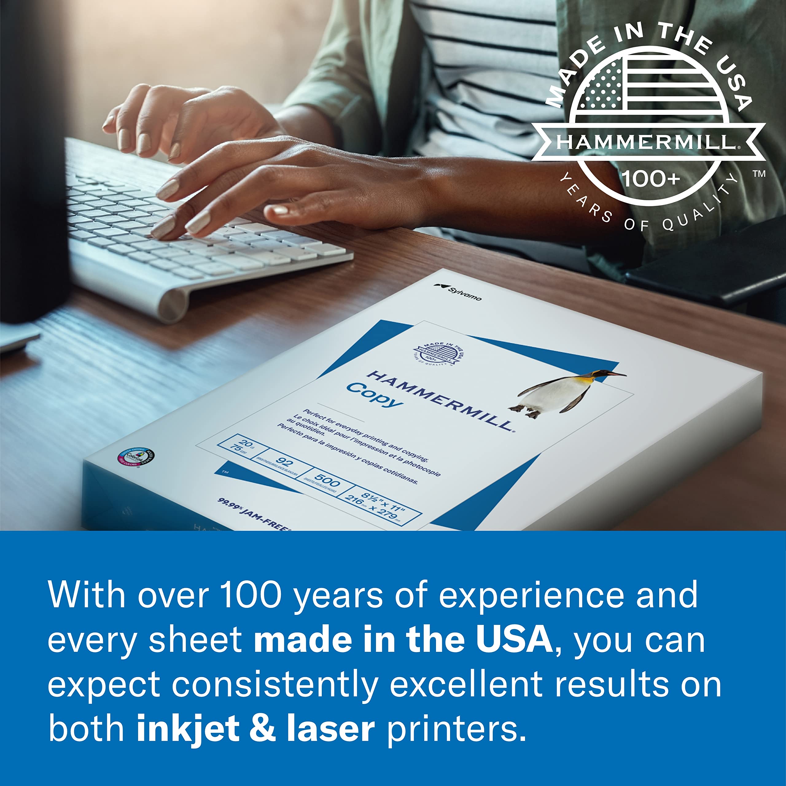 Hammermill Premium Multipurpose Printer Paper 20 lb, 8.5 x 11 Inches - 1 Ream (500 Sheets) - 97 Bright White, Acid Free, Made in USA - Ideal for Office, School, Home Printing & Copying