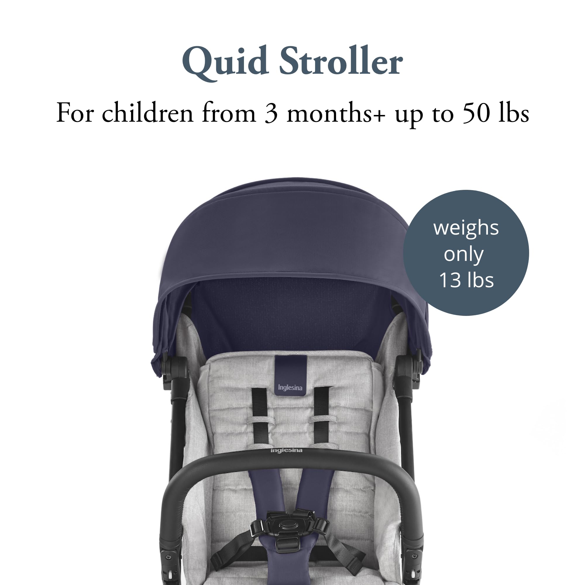 Inglesina Quid Stroller - Compact Lightweight Travel Stroller for Babies & Toddlers (3 Months to 50 lbs) | Easy Fold & Airplane Approved | BPA-Free College Navy Design | Perfect for City Walks, Travel & Everyday Use