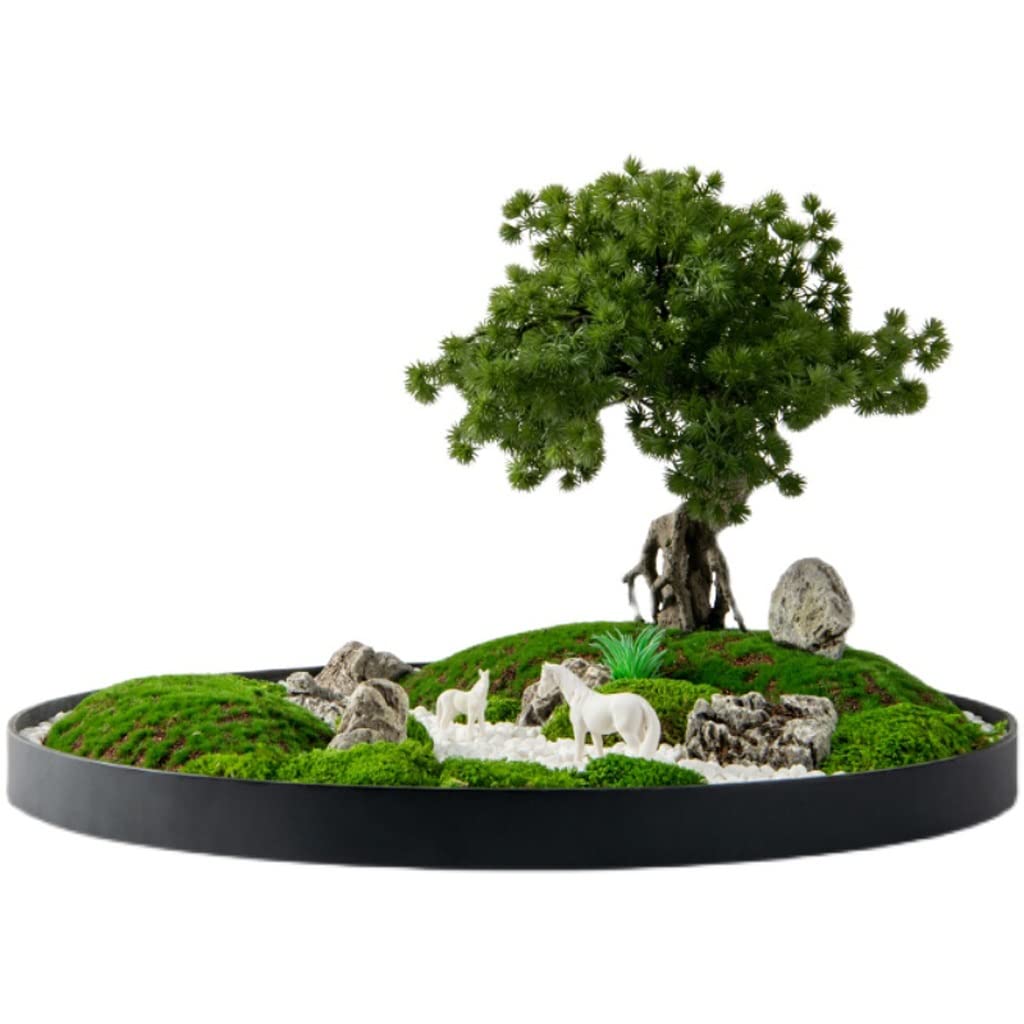 Artificial Bonsai Tree - Realistic Simulation Bonsai Plant with Ceramic Pot & Horse Sculpture - Fake Green Plants for Home, Office, Desktop Decor - Perfect for Zen Garden, Dry Landscape & Feng Shui Decorations