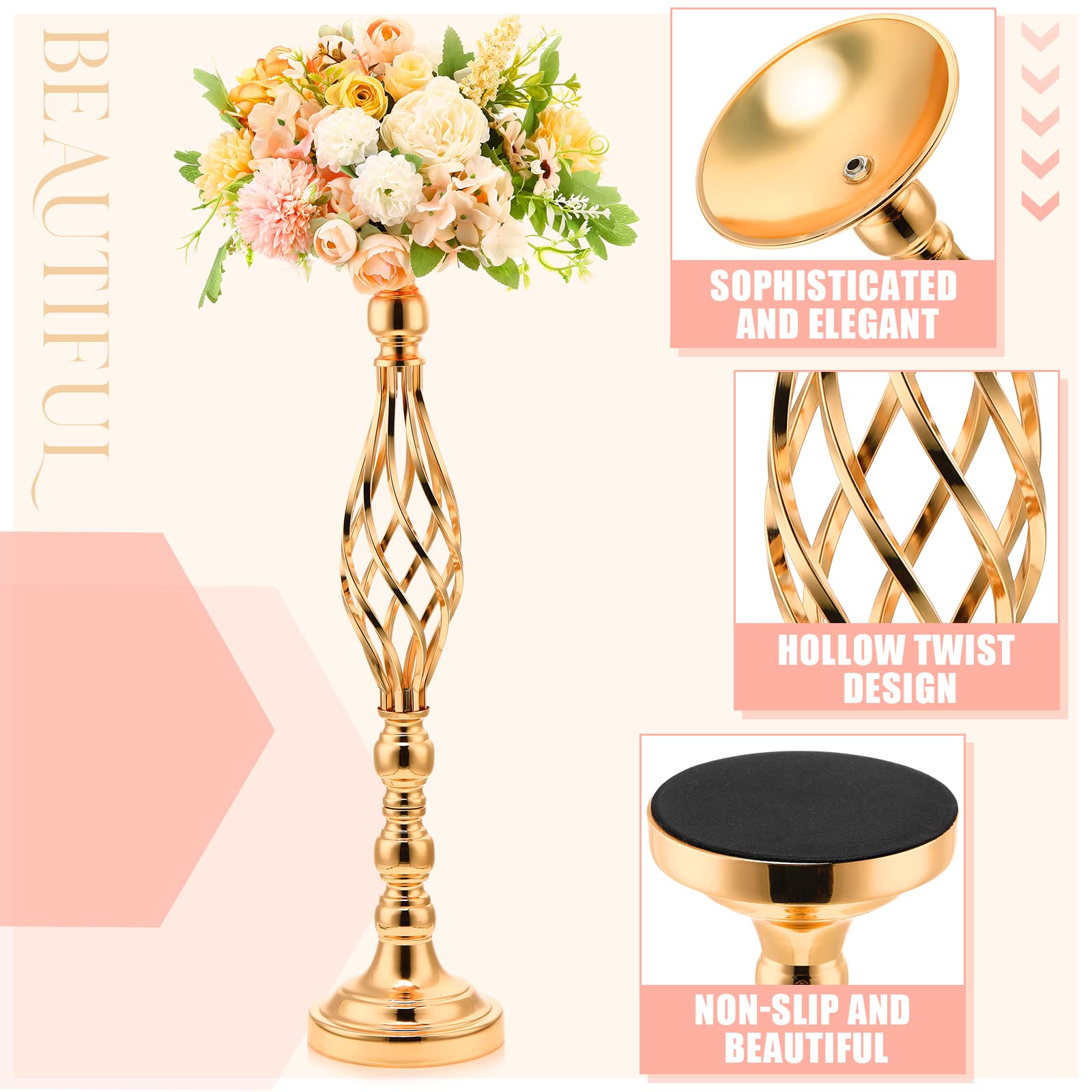 20 Pcs Elegant Gold Metal Flower Stands - Tall Wedding Centerpiece Decor, Flower Vase & Candle Holder for Reception Tables, Parties, Events, Hotels & Home Decor - Perfect for Weddings, Anniversaries & Romantic Dinners