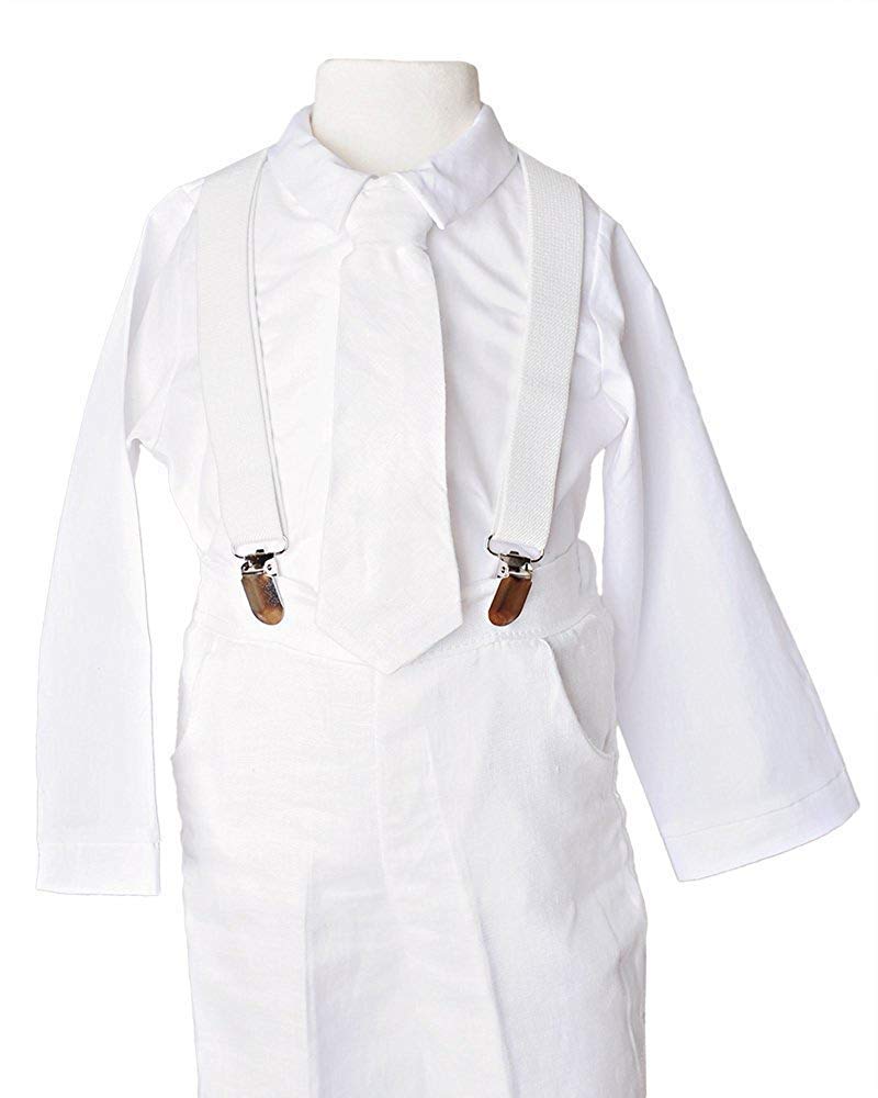Baby Boys Christening Outfit Set - 4 Piece Suspender Romper & Bow Tie for Baptism, Church, and Special Occasions