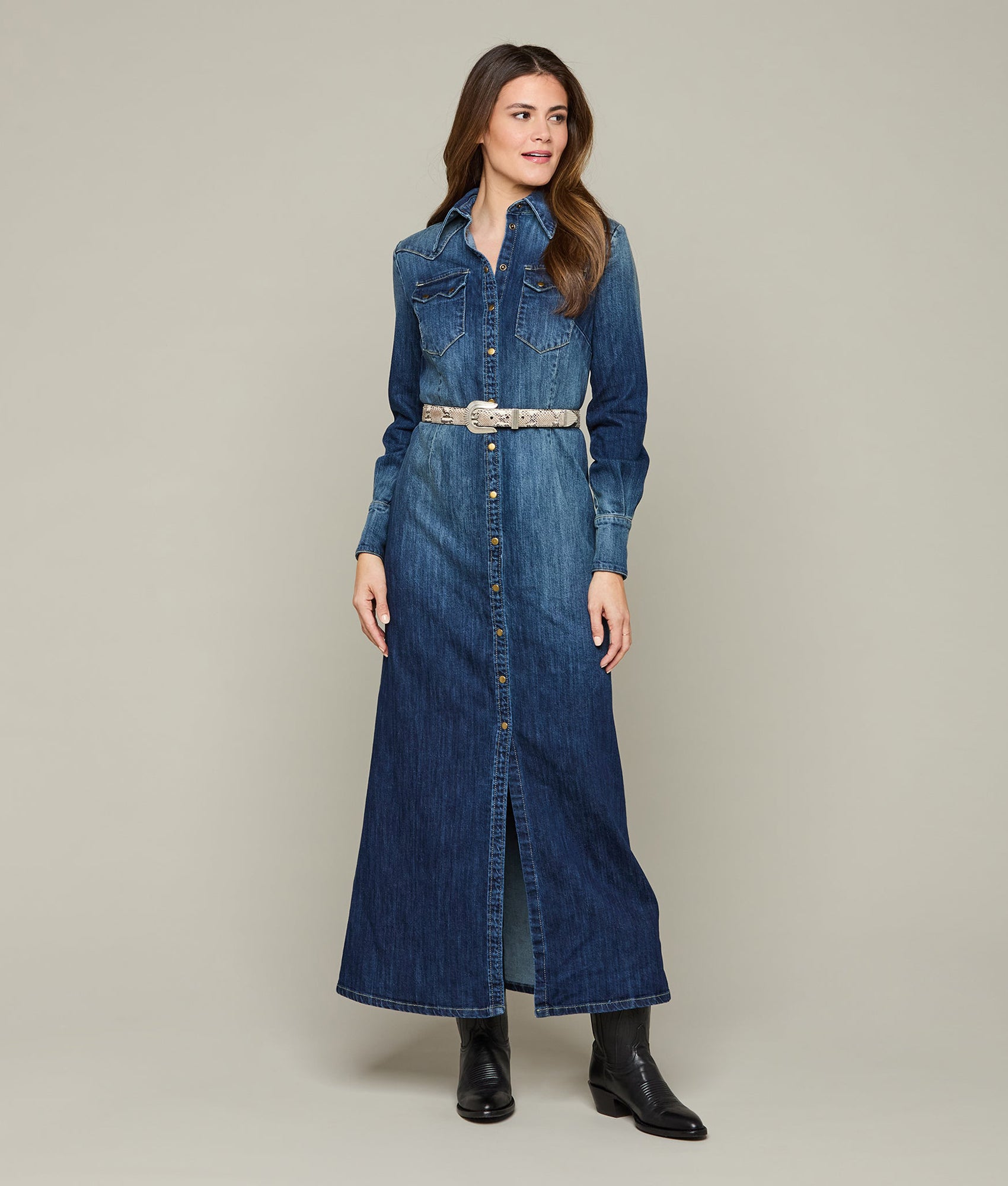 Long Denim Duster Coat - Medium Wash Distressed Denim Jacket for Women | Casual Outerwear for Fall & Spring | Perfect for Layering, Street Style & Everyday Wear